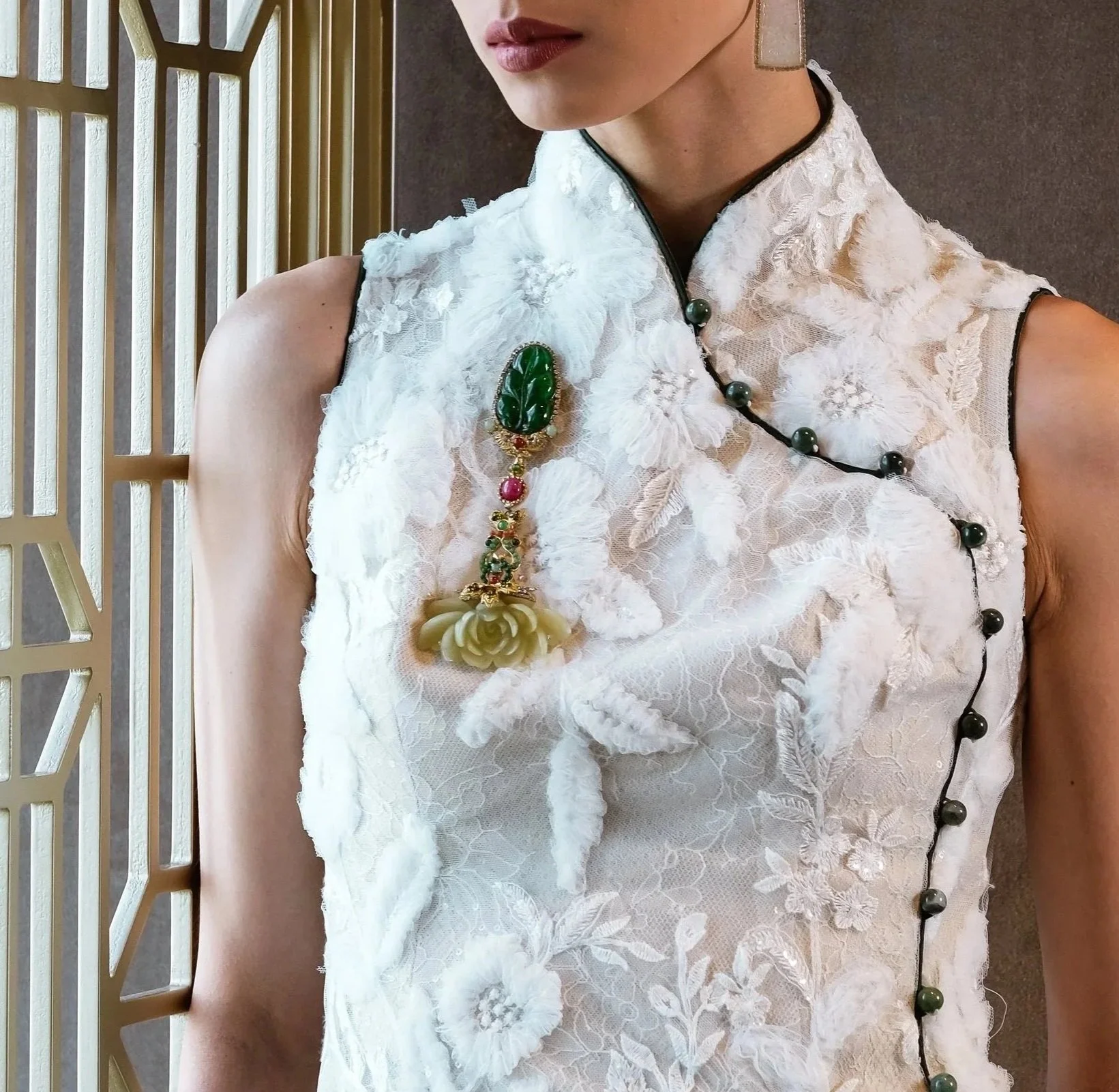 Green Jade & Yellow Hetian Jade Brooch