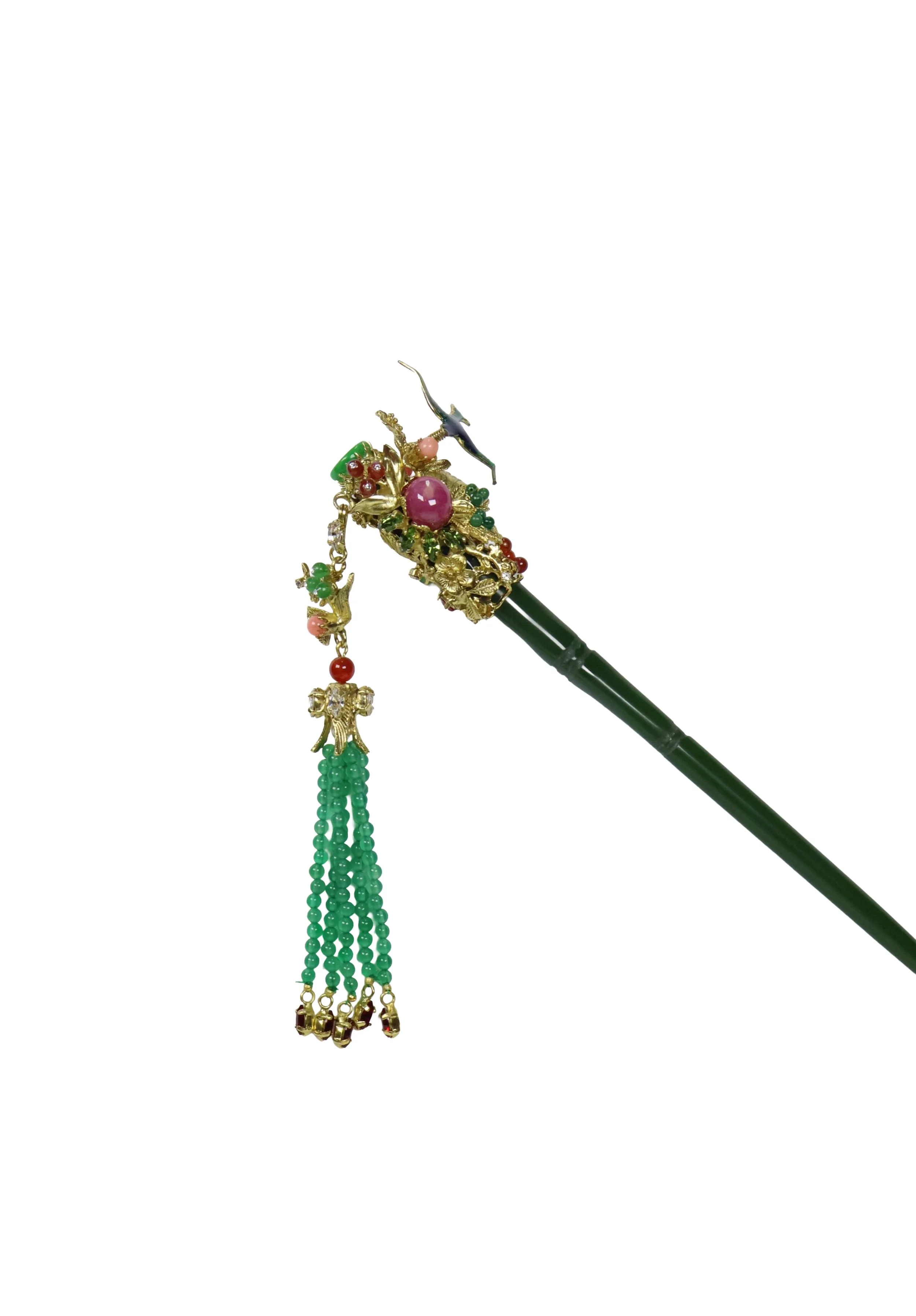 Pink Ruby & Green Jade Hairpin