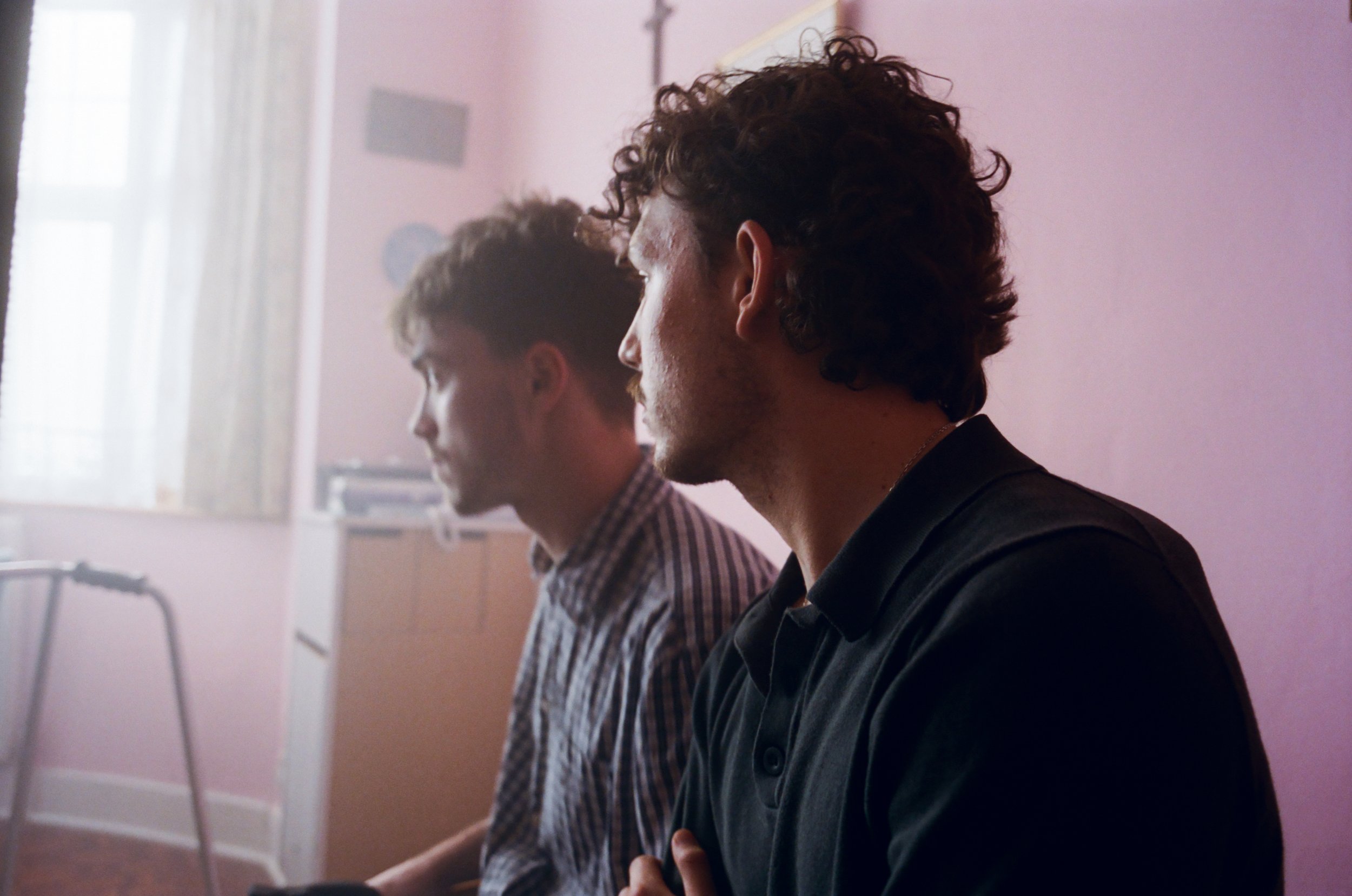 Max Davies and Toby Mallender on the set of Sunny Oaks (2025)