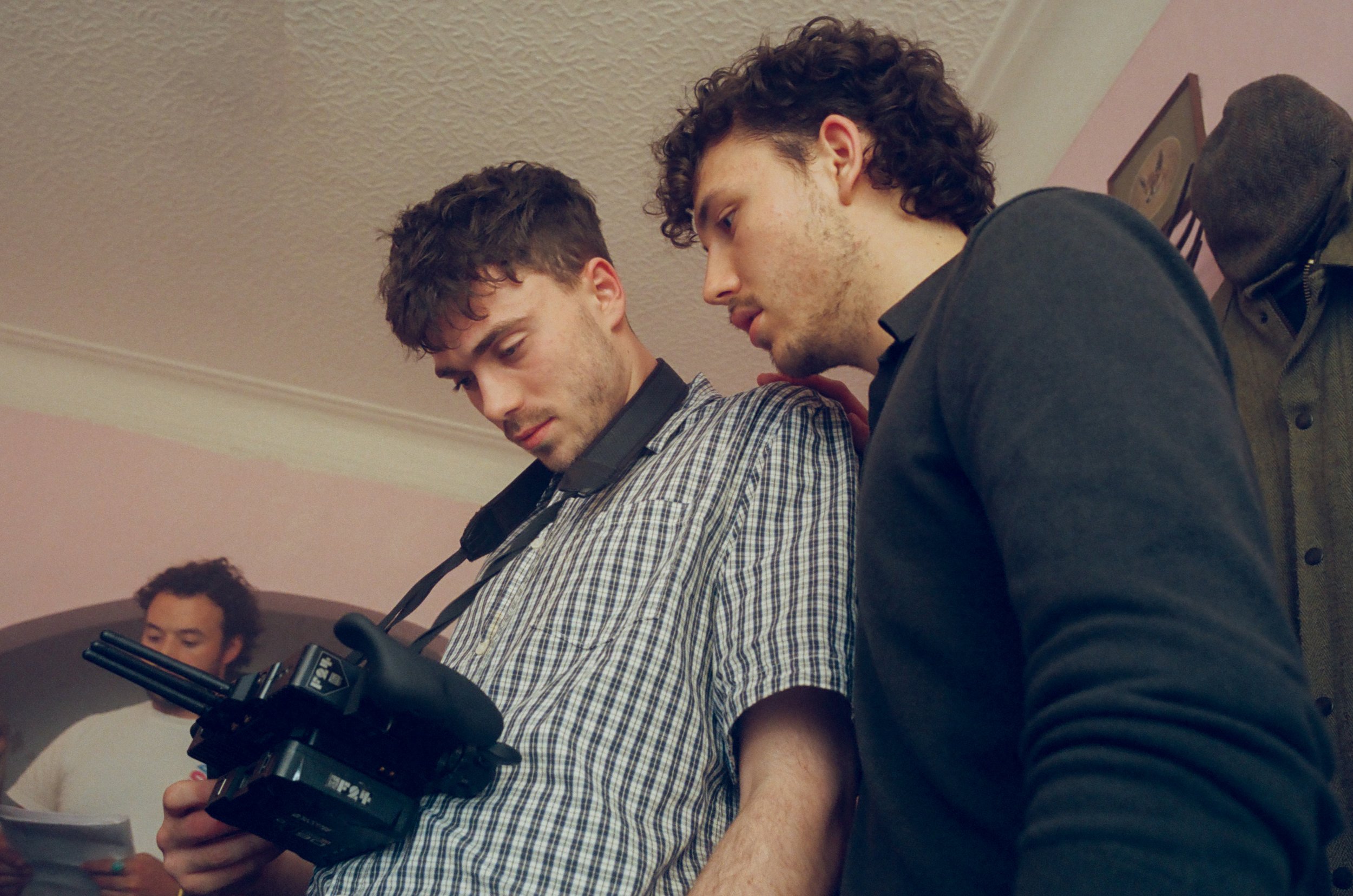 Max Davies and Toby Mallender on the set of Sunny Oaks (2025)