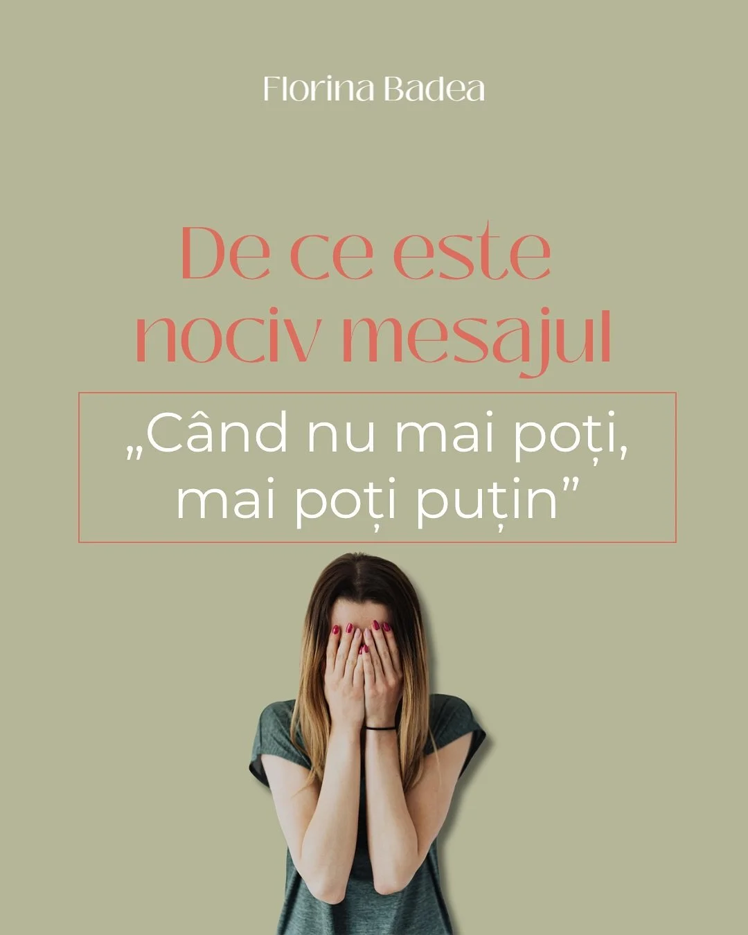 Mesajul &bdquo;C&acirc;nd nu mai poți, mai poți puțin&rdquo; pare motivant&hellip; dar, &icirc;n realitate, te &icirc;nvață să te &icirc;ndepărtezi de tine.

C&acirc;nd corpul &icirc;ți trimite semnale de oboseală, tensiune sau confuzie, are nevoie d