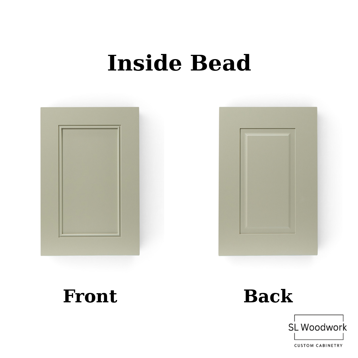 Image showing cabinet doors with labeled front and back views, with the title 'Inside Bead' in bold text.