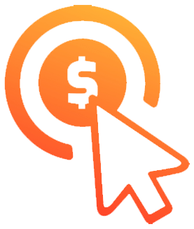 Circular orange icon with a dollar sign and a cursor arrow