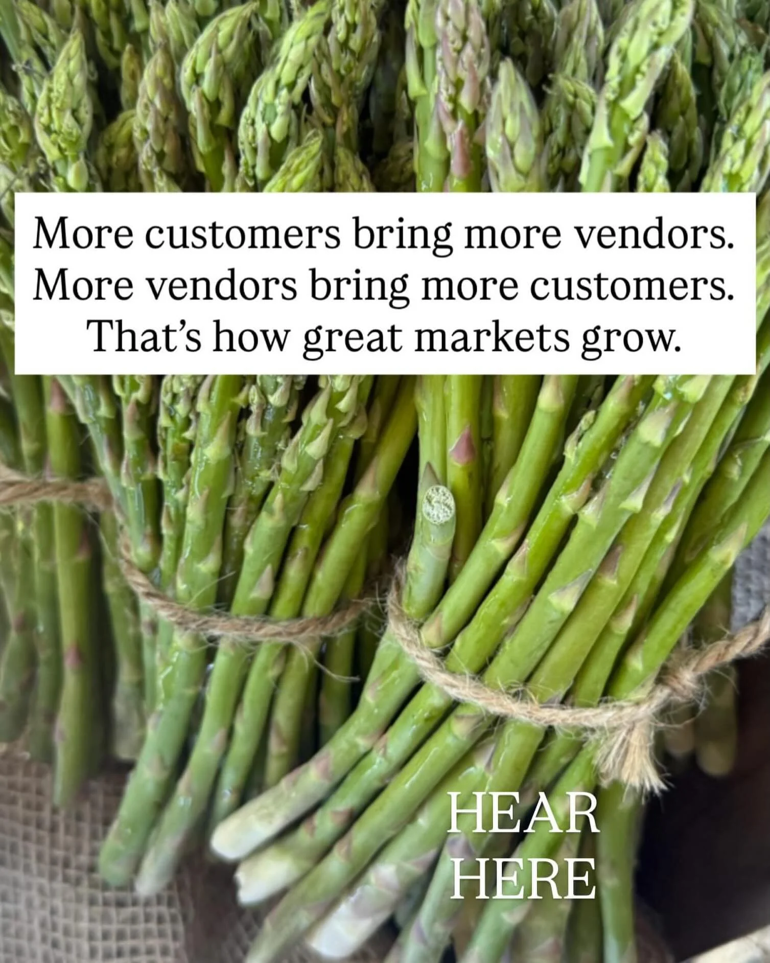 Size doesn&rsquo;t matter! 

&ldquo;The market is too small.&rdquo;
Before saying that, ask yourself: Did I shop with every vendor who was there?

Farmers markets grow when customers support the vendors who show up. (vendors- tell your customers wher