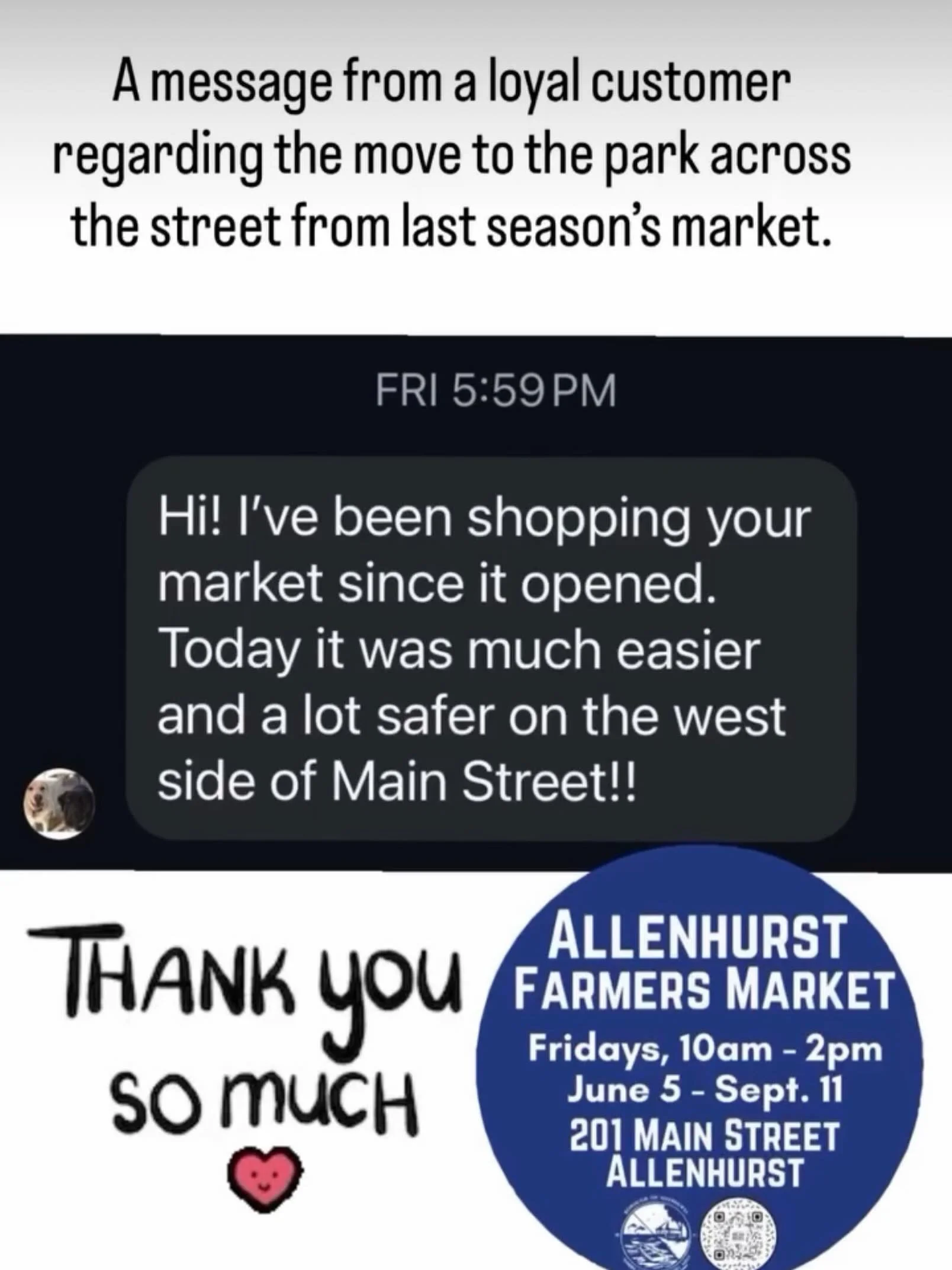 A small change can make a big difference.

This past week we moved the market across the street to make it easier for everyone to access&mdash;especially those who had difficulty walking up the hill. The new location also gives us room to grow and we