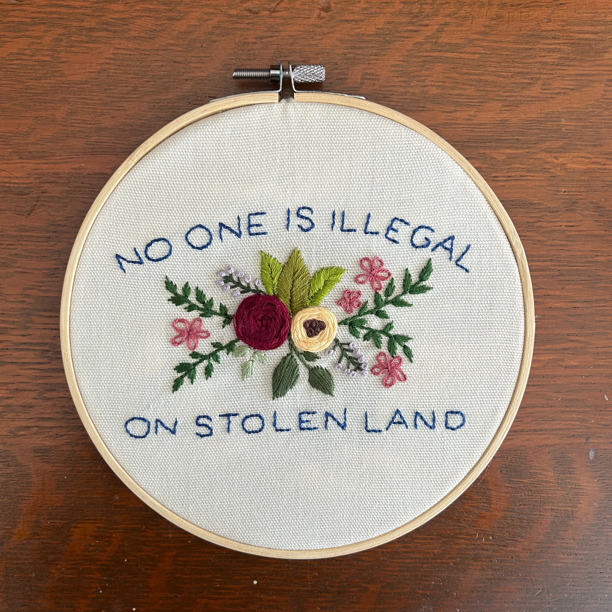 No One Is Illegal: A Community Care Embroidery Pattern