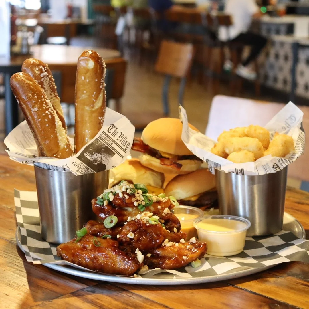 🏈 Welcome to the End Zone 🏟️

This platter was built for game day legends:
🍔 3 Sliders stacked with bacon &amp; cheese
🌶️ Kung Pao boneless wings
🥨 Three warm pretzels
🧀 Golden, crispy cheese curds

Bring your crew, grab a pint, and tackle the 