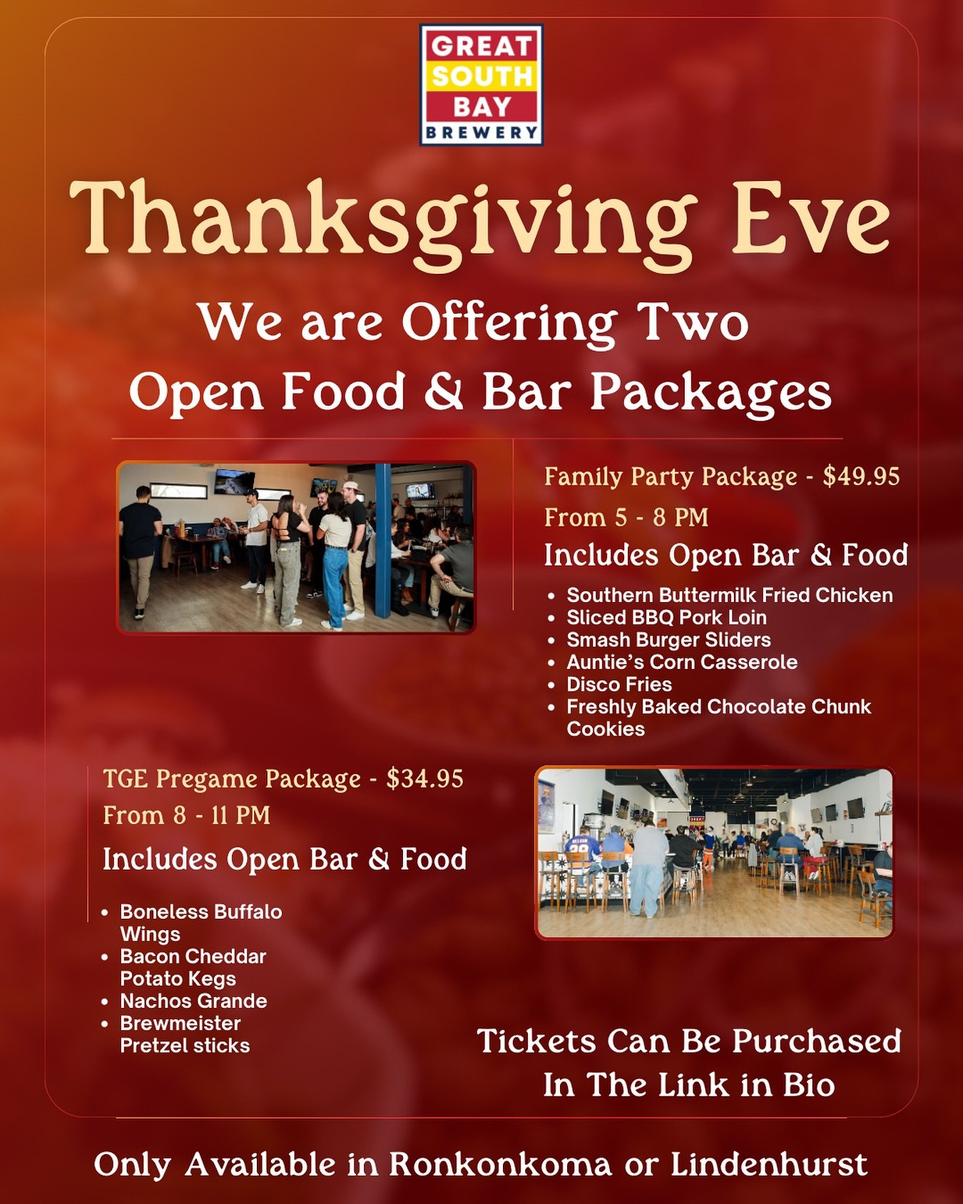 Thanksgiving Eve is the biggest night of the year and we&rsquo;re going all out at GSB. 

We have @cgbandli rocking the stage. 

Two open bar + open food packages. Two vibes. One unforgettable night.

👨&zwj;👩&zwj;👧 Family Party Package
5&ndash;8 P