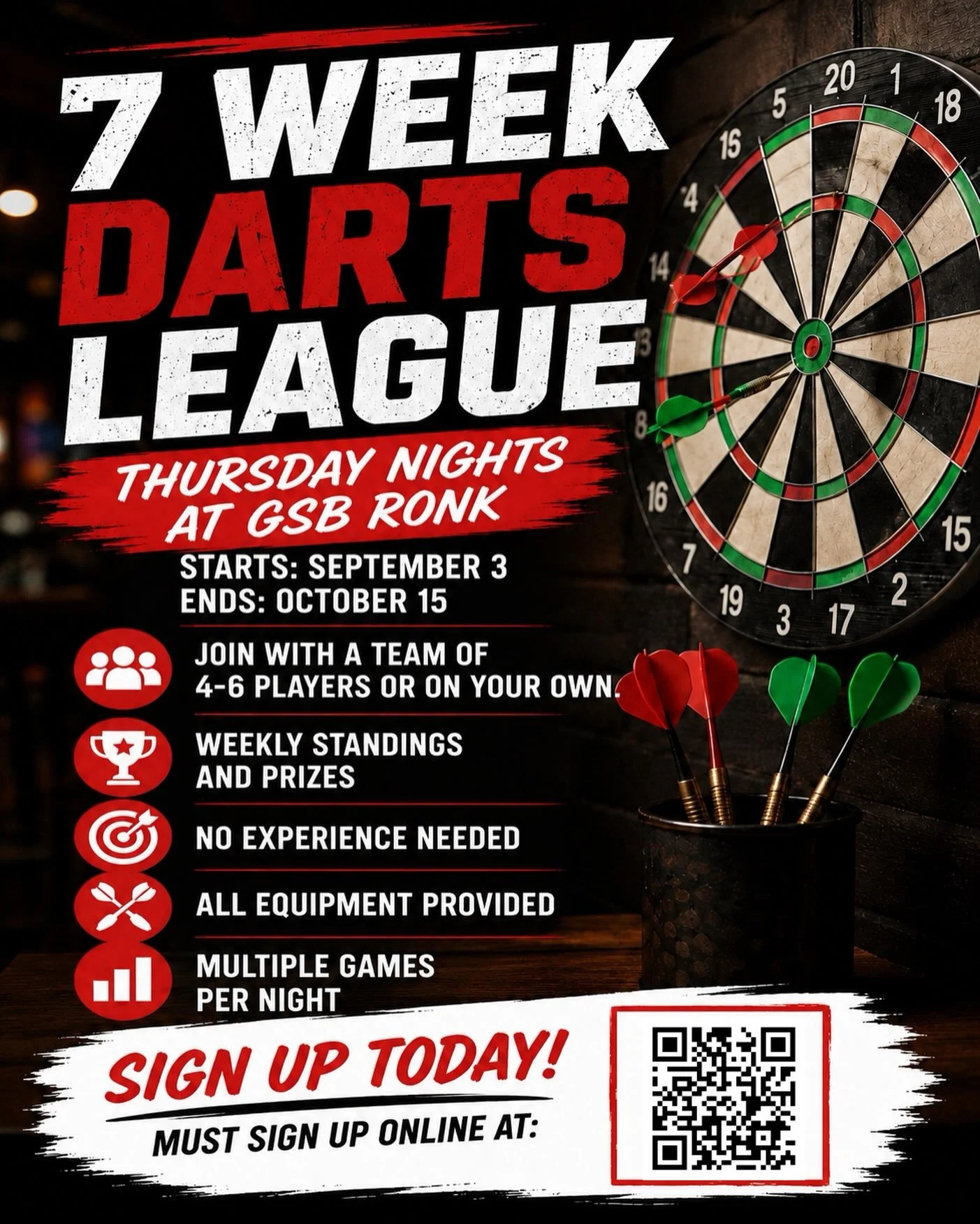 Thursday Night Dart League starts Sep 3rd!!
(Link in bio)

No experience needed and all equipment is provided!

Great times with great beer and food!
