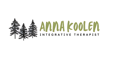 Logo with three pine trees on the left, the name 'Anna Koolsn' in green text, and 'Integrative Therapist' below in smaller black text.