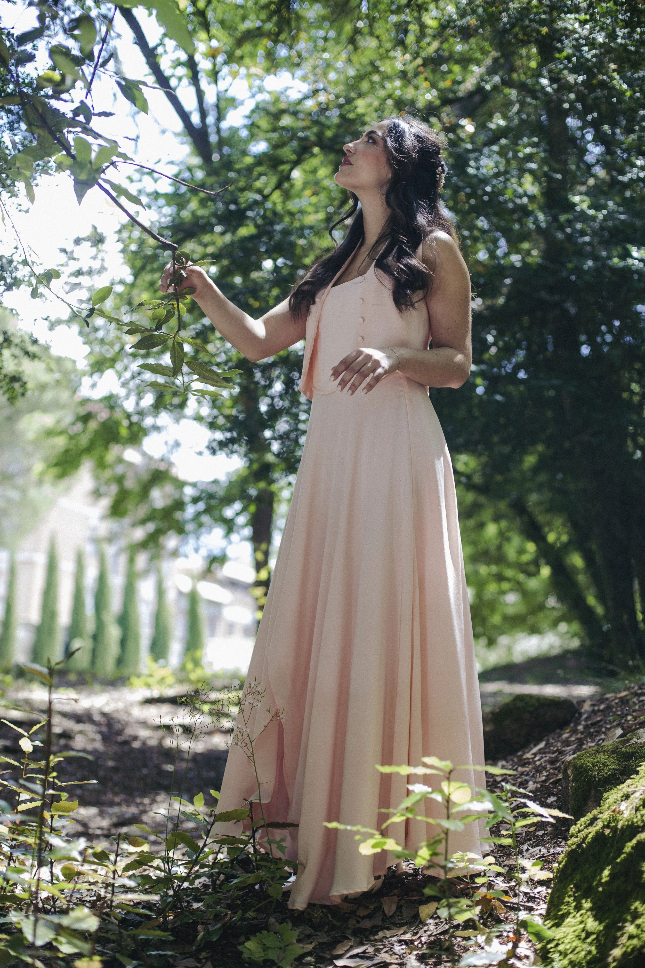 Hebe Corset
Starting from €225
A structured strapless corset in 100% blush silk, featuring covered button details at the front. Soft, feminine and versatile. Handmade in Italy, made to measure.
Hebe Skirt
Starting from €420
A floor-length skirt in 10