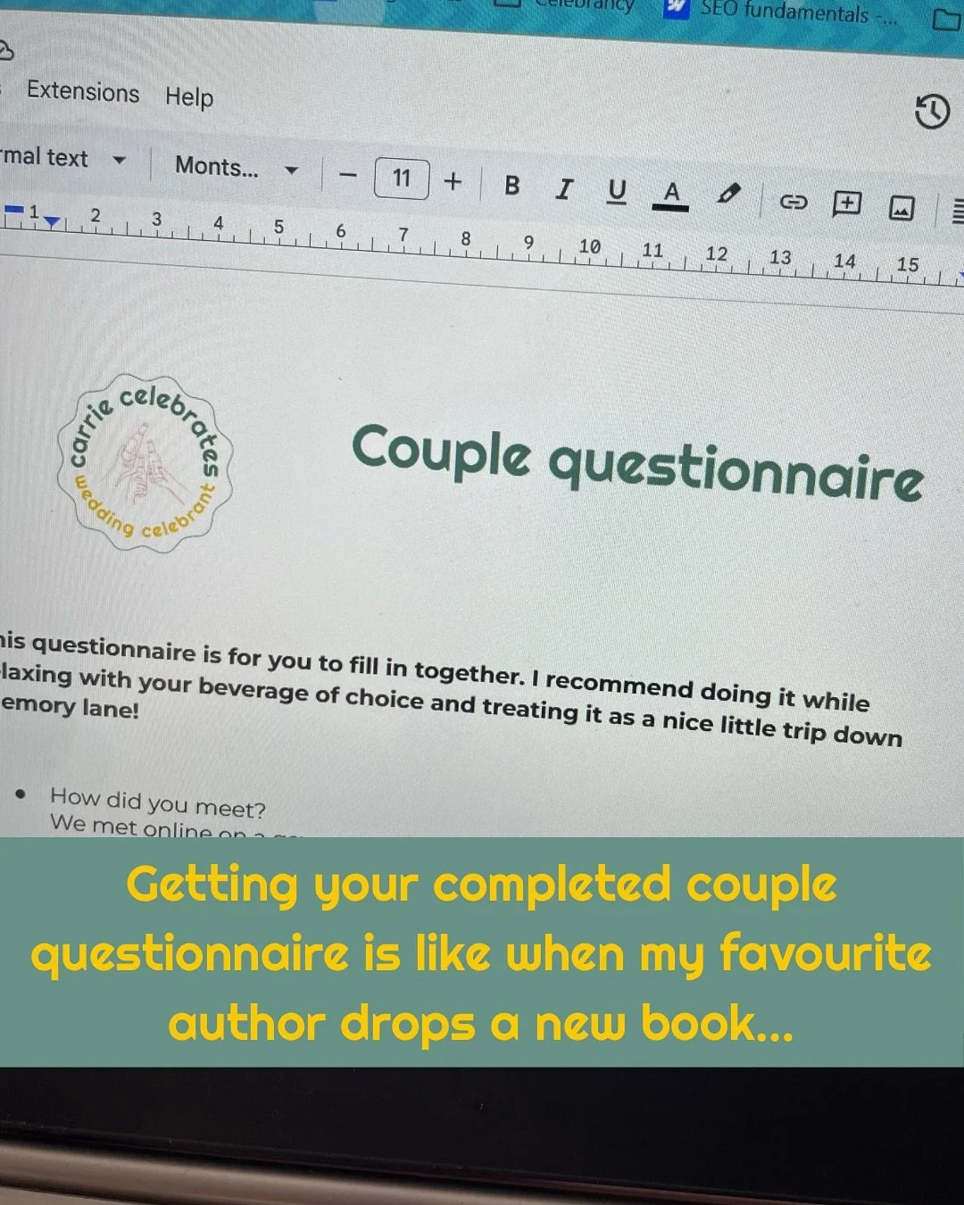 This is a really exciting part of the celebrant process for me! When I get a completed couple questionnaire back it feels like when one of my favourite authors drops a new book. And my fellow avid readers know that&rsquo;s a big deal! 

#UKcelebrant 