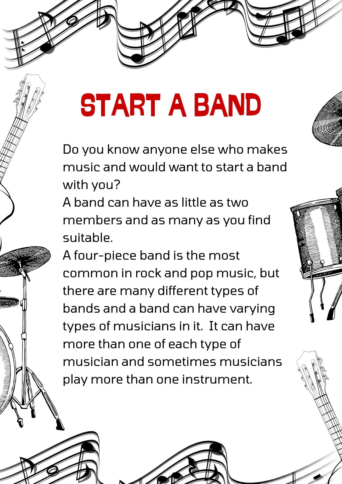 Information on starting a band: information typed out below