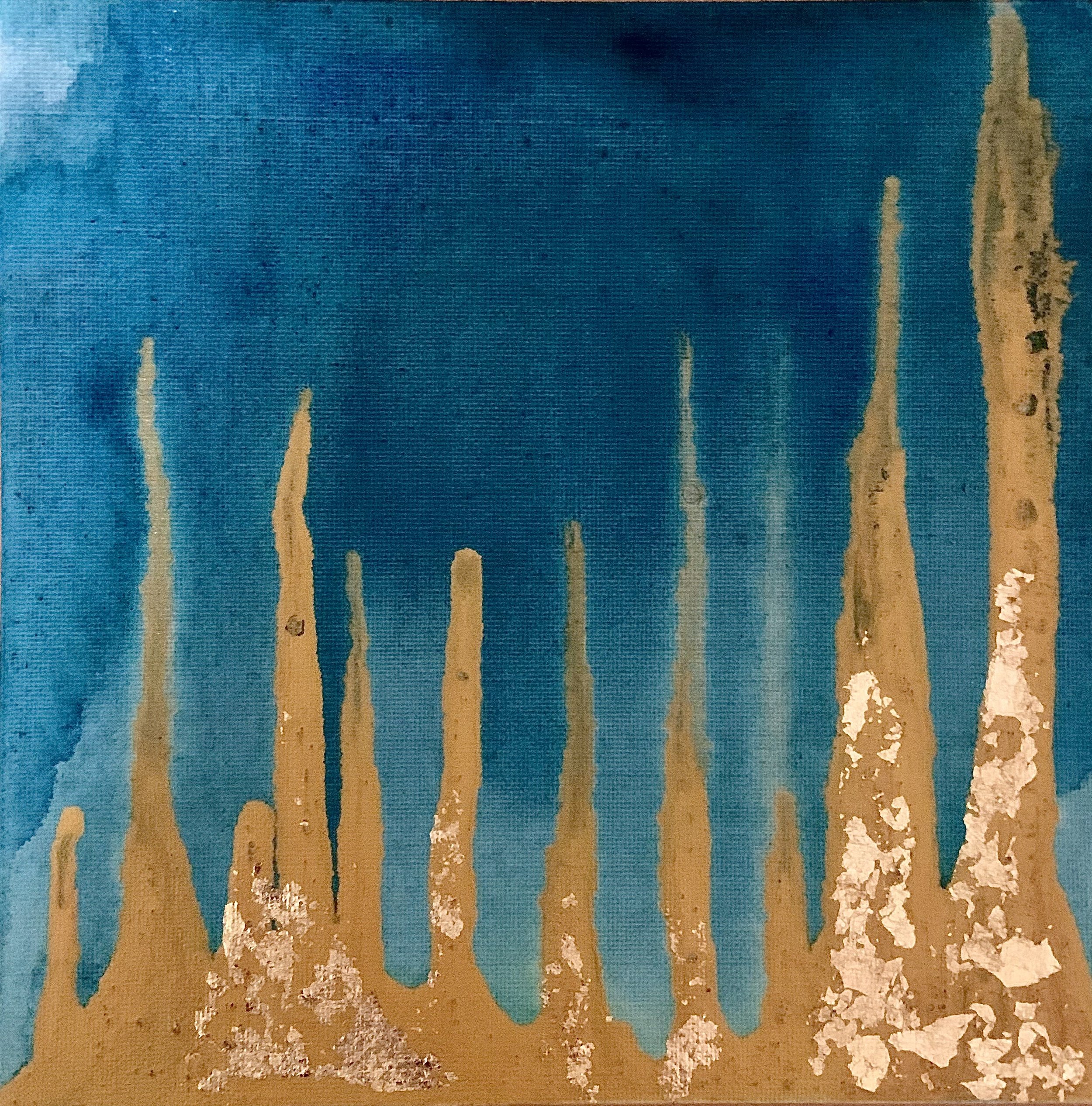 „Versunkene Schätze“ - Mischtechnik auf Leinwand, 15x15 cm, 2023