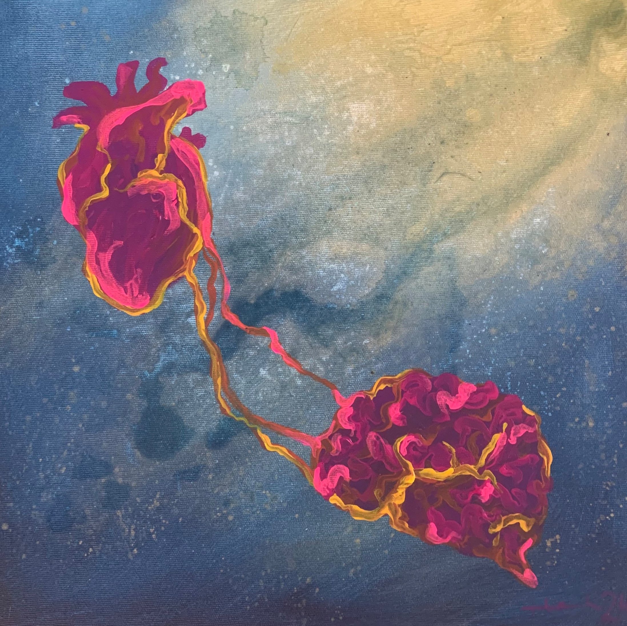 „Herz über Kopf“ - Acryl auf Leinwand, 40x40 cm, 2024