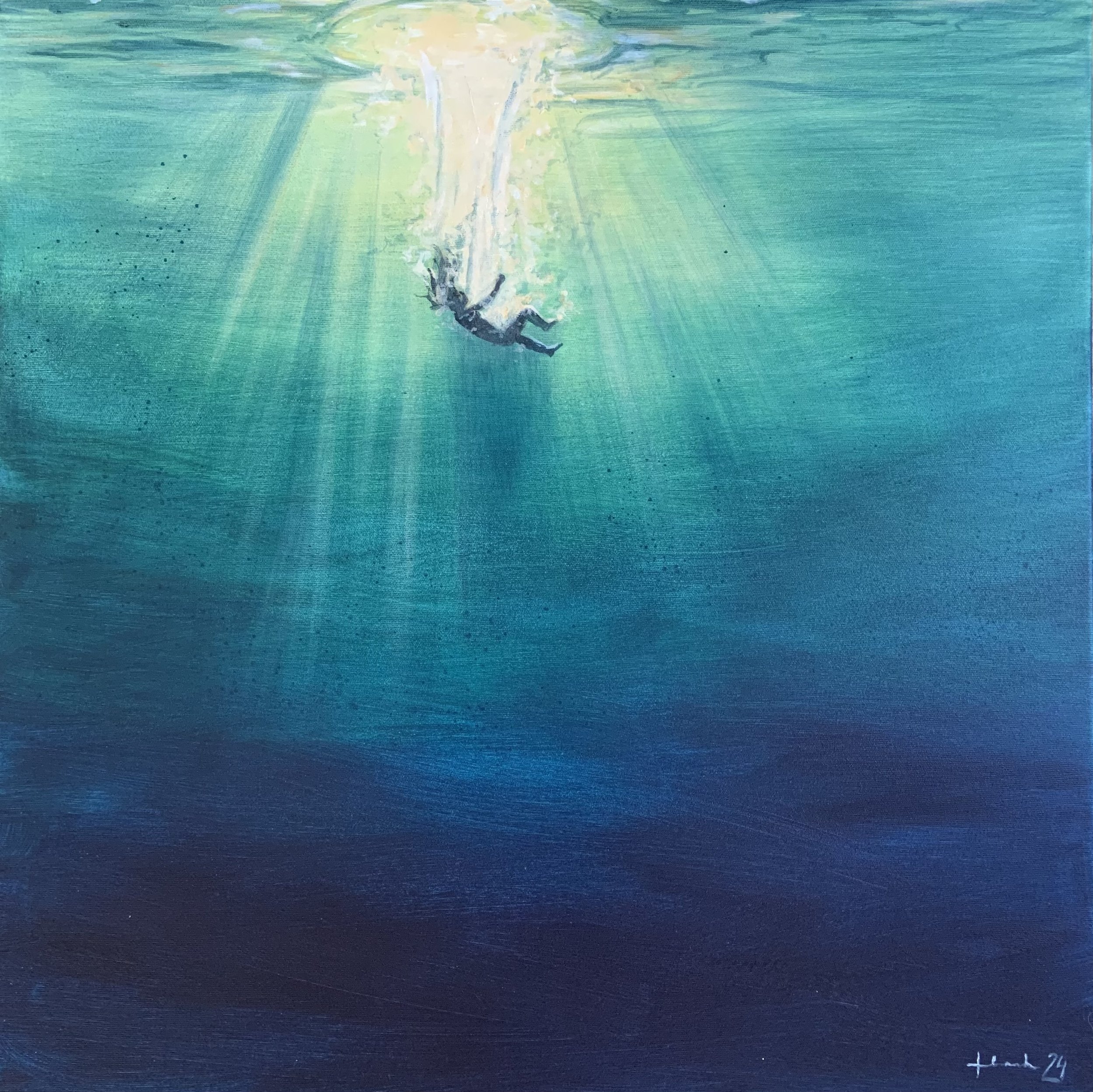 „Voller Vertrauen in meinen Antrieb hinein“ - Acryl auf Leinwand, 50x50 cm, 2024