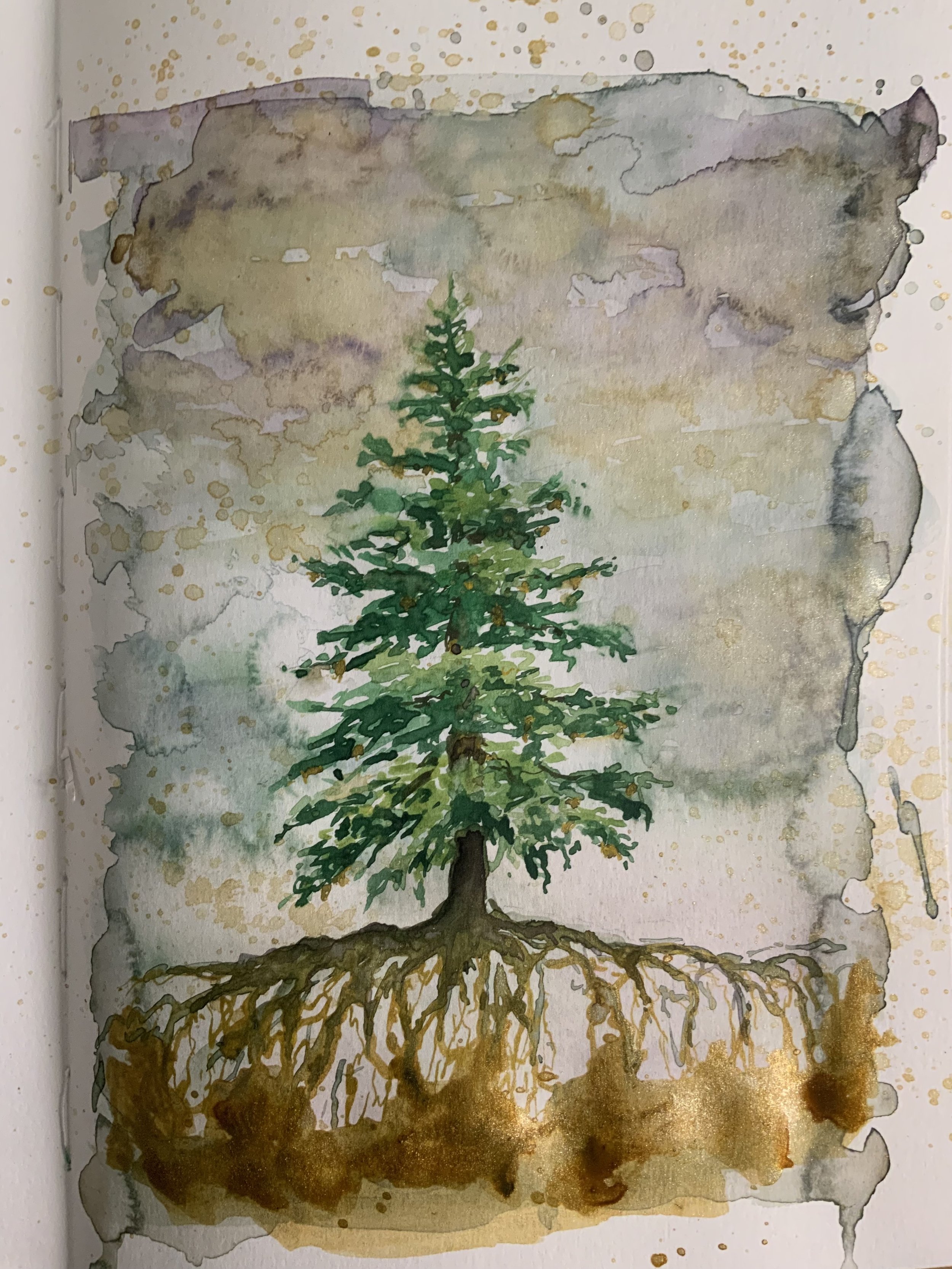 „Erdung“ - Acryl und Aquarell auf Papier, 15x10 cm, 2022