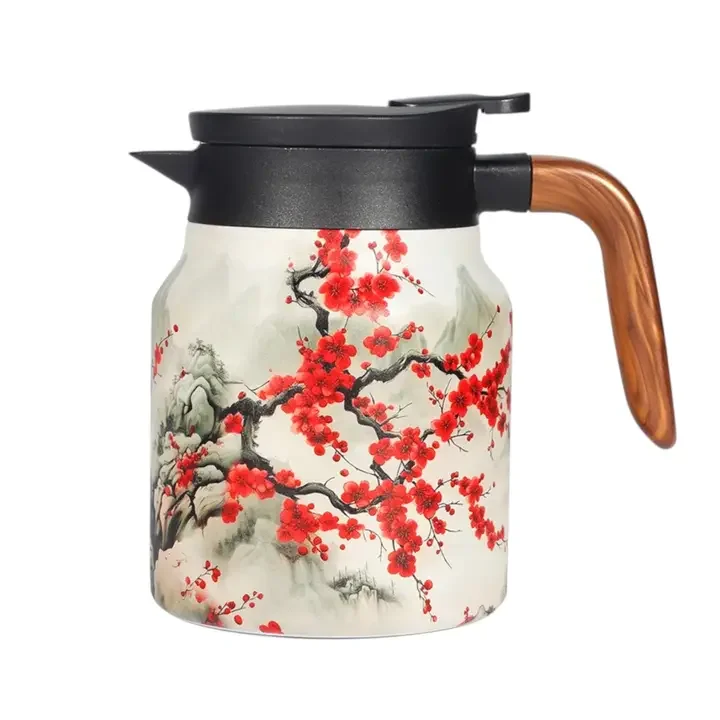 Cherry Blossoms Thermal Tea Kettle – 32 oz Stainless Steel with Infuser Strainer