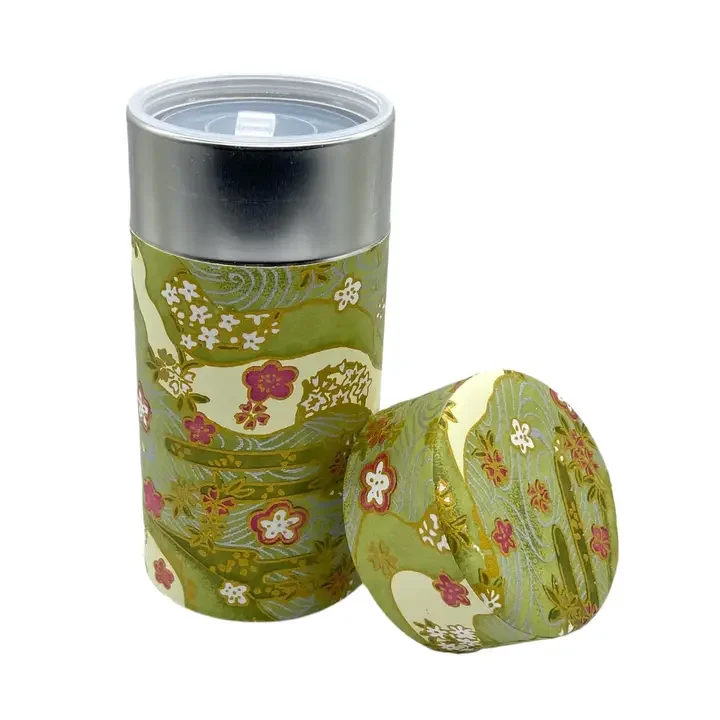 Shikisai Green Japanese Tea Canister – 7 oz Washi Paper Tin with Airtight Lid