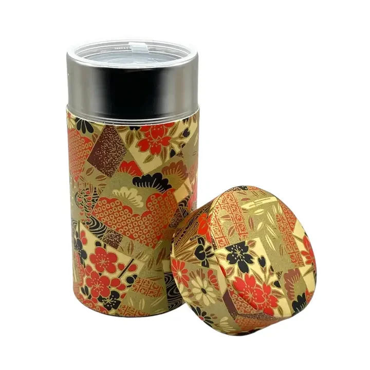 Ogone Golden Painting Japanese Tea Canister – 7 oz Washi Paper Aluminum Tin with Airtight Lid