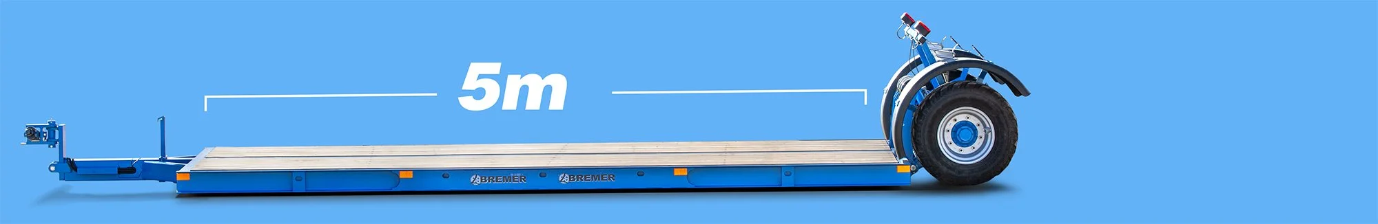 Bremer Transportwagen können von 4-9m Arbeitsbreite bestellt werden. Die Plattform ist 5m lang und 2,45m breit.