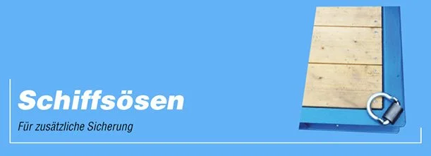 Schwere Zurrösen mit der Aufschrift "Schiffsösen" für den Transportwagen.