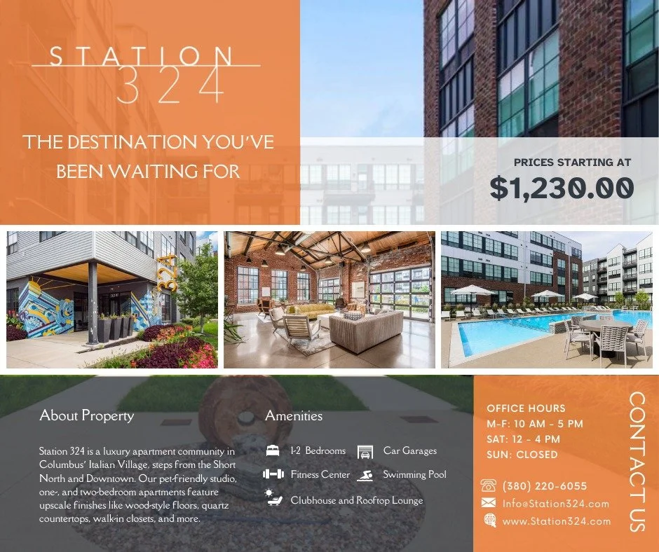 ✨Ready to find your next home? ✨ Stop by Station 324 and tour today! With modern industrial designs, sleek functional floorplans and amenities that foster a community- we have something for everyone! Stop by or call today! 614-827-1204 📞
