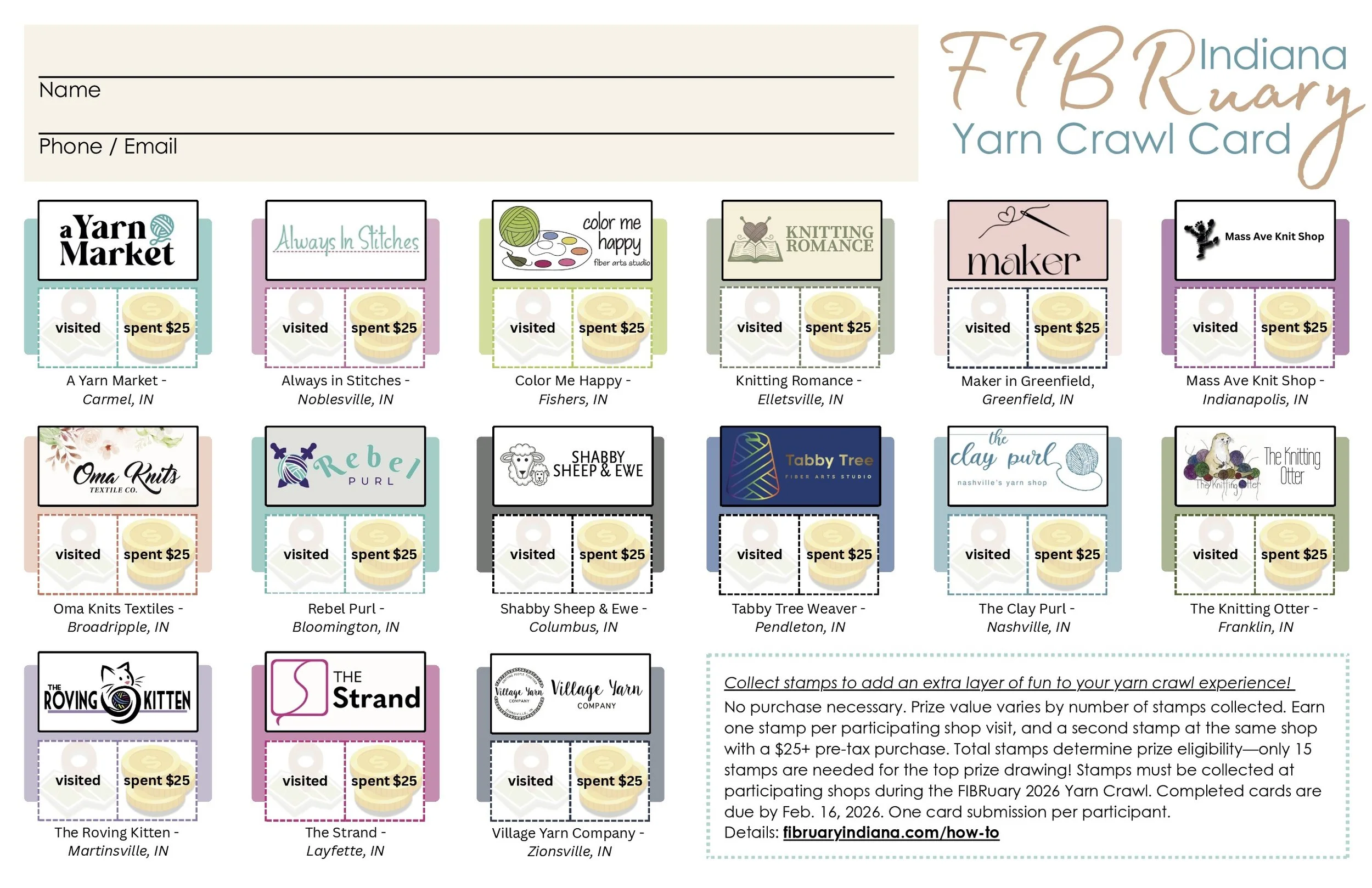 2026 FIBRuary Yarn Crawl Card (Digital Download)