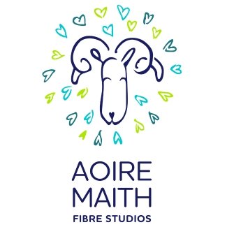 Aoire Maith Fibre Studios Logo with a sheep and hearts