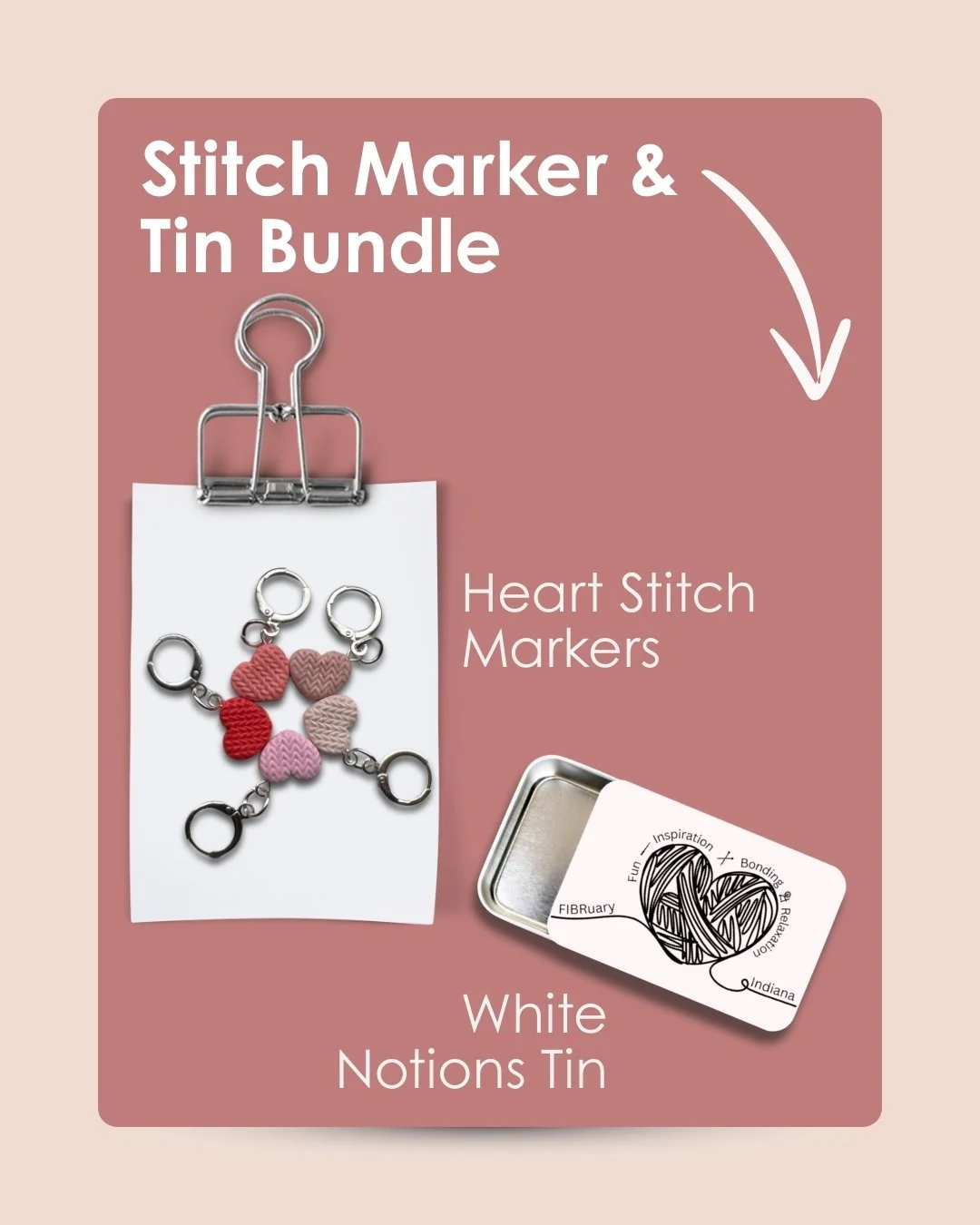 Heart Stitch Markers + Notions Tin Bundle