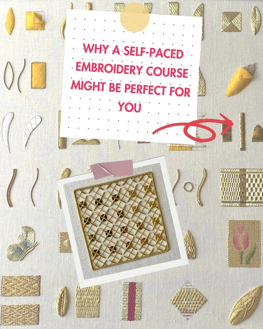 Ever thought about how freeing it is to learn your way?
That&rsquo;s exactly what my new self-paced version of Deep Dive Into Goldwork is all about &mdash; flexibility, confidence, and making time for creativity (without the rush).

Swipe through to 