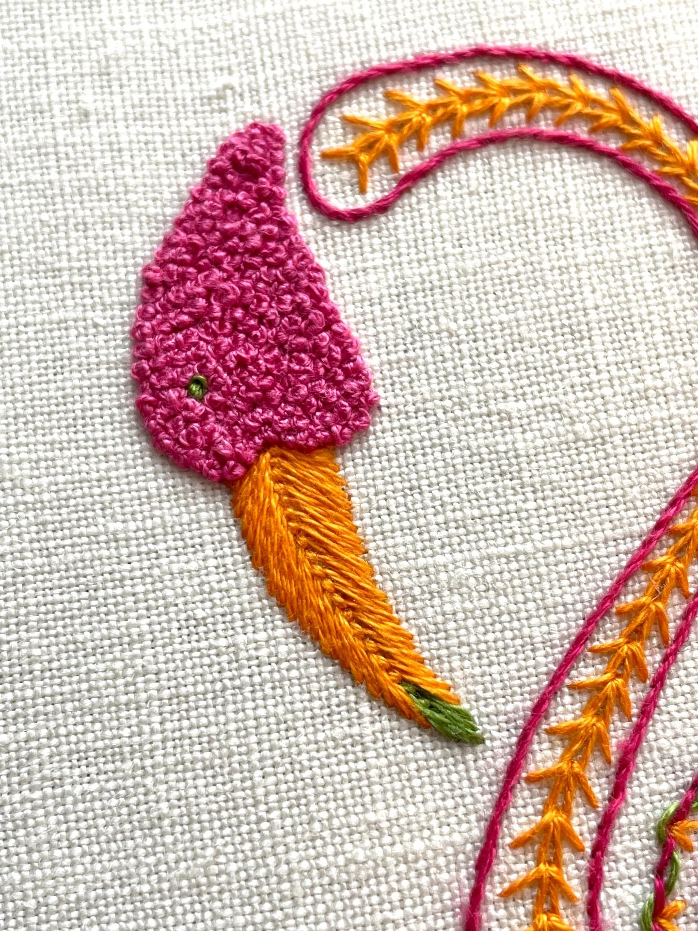 Part 3 of the flamingo stitch-along is now ready to watch over on my YouTube 🦩

In this video, we&rsquo;re learning Open and Closed Fly stitch &mdash; two lovely stitches that add directional flow and texture to your designs.

If you&rsquo;re stitch