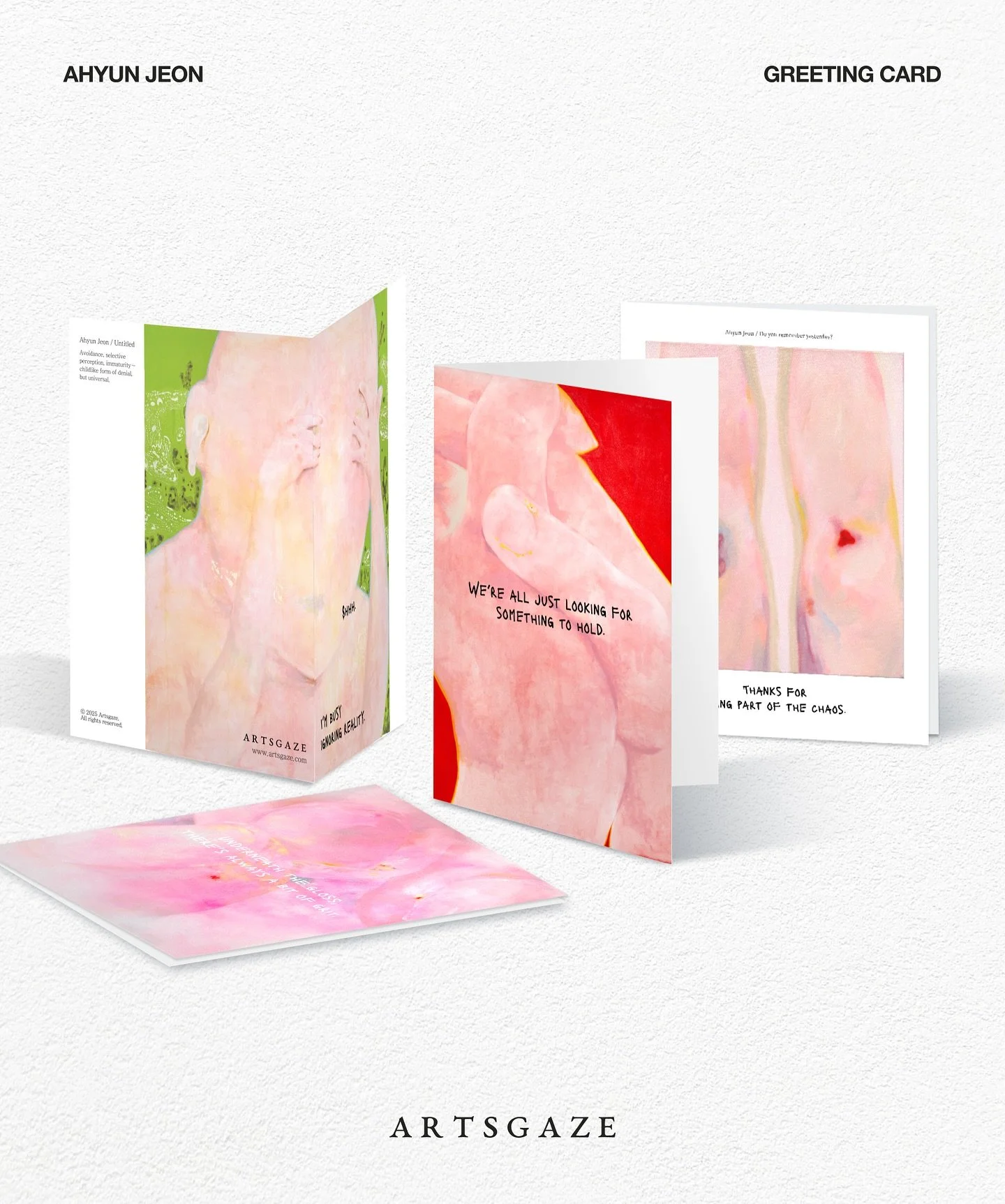 Small cards. Quiet feelings. Ahyun&rsquo;s exclusive greeting card set is here. 💌

Bite-sized pieces of tenderness, memory, and mischief&mdash;

⟡ 𝘊𝘭𝘢𝘱, 𝘗𝘳𝘢𝘺, 𝘓𝘰𝘷𝘦 as a gesture between hope and doubt.
⟡&nbsp;𝘋𝘰 𝘺𝘰𝘶 𝘳𝘦𝘮𝘦𝘮𝘣𝘦𝘳 