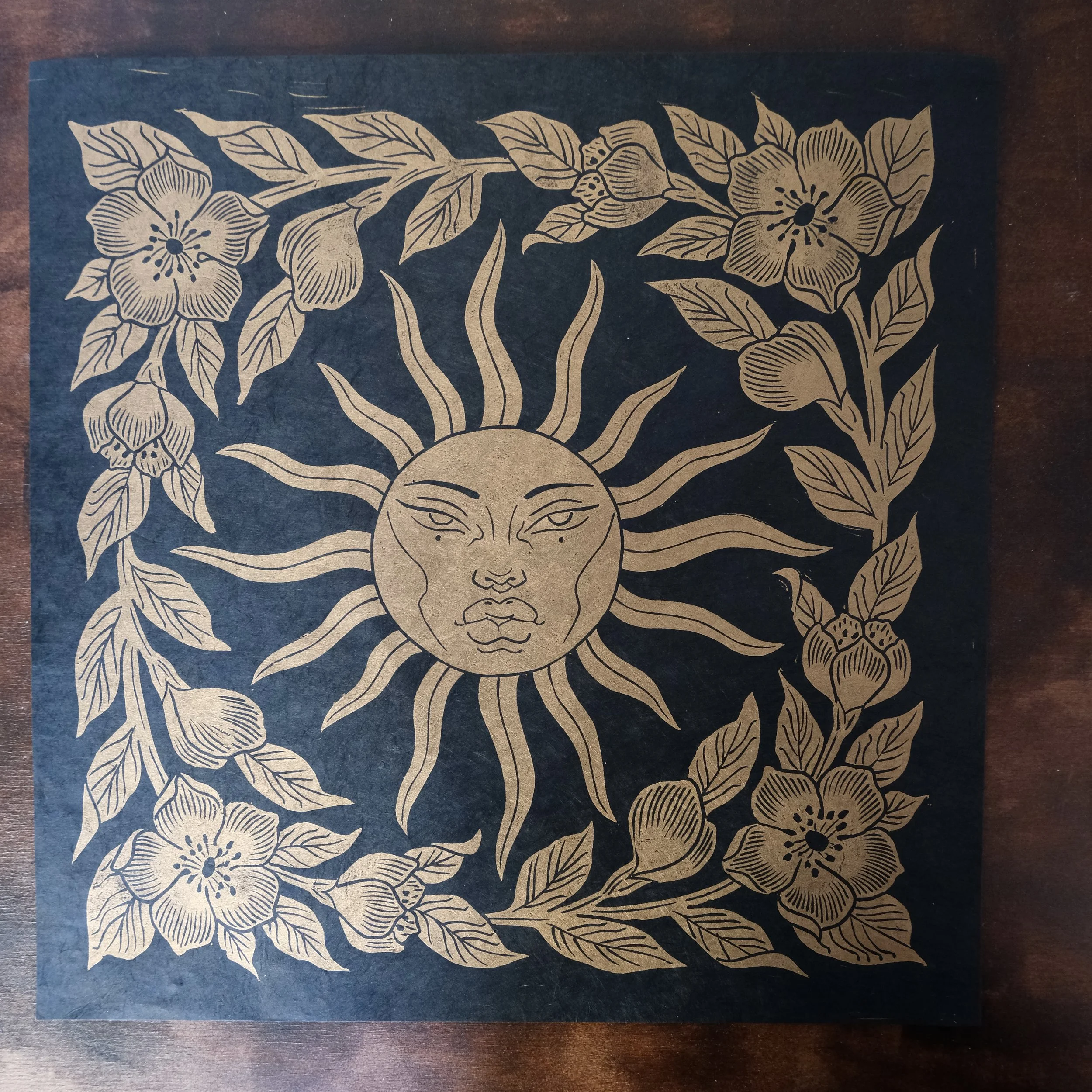 Midsommar lino print black and gold