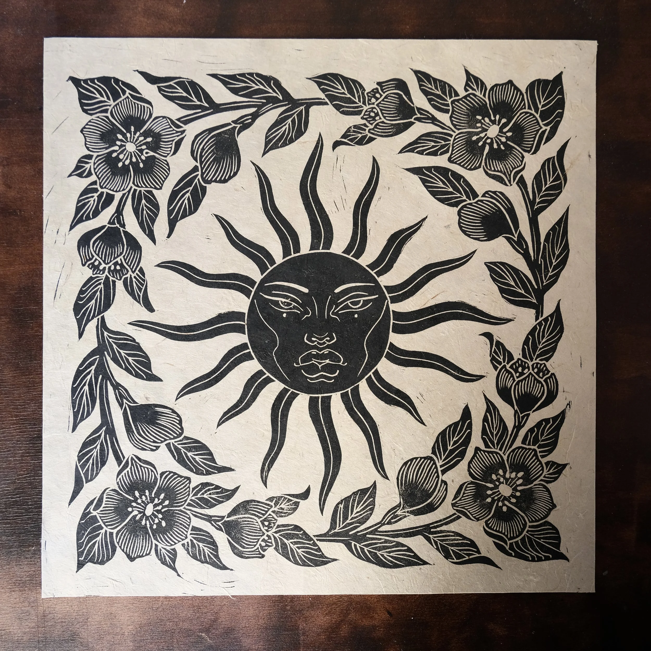 Midsommar lino print black on natural paper