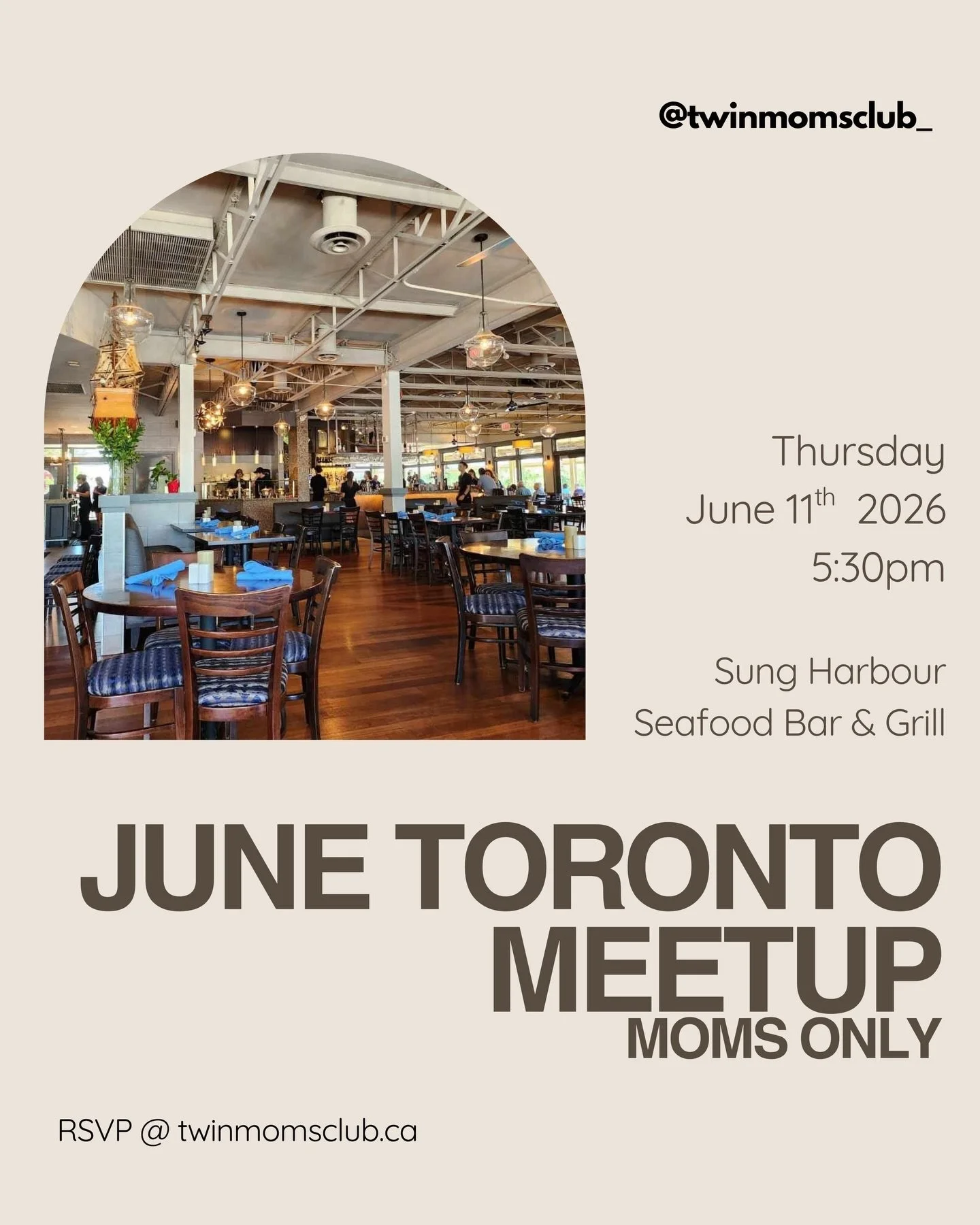 ✨ FIRST EVER GTA TWIN MOMS CLUB MEETUP ✨

We&rsquo;re officially heading to Toronto and I could not be more excited 🥹

GTA mamas are cordially invited to the first ever MeetUp!

📍 Snug Harbour Seafood Bar &amp; Grill, Port Credit
📅 Thursday, June 