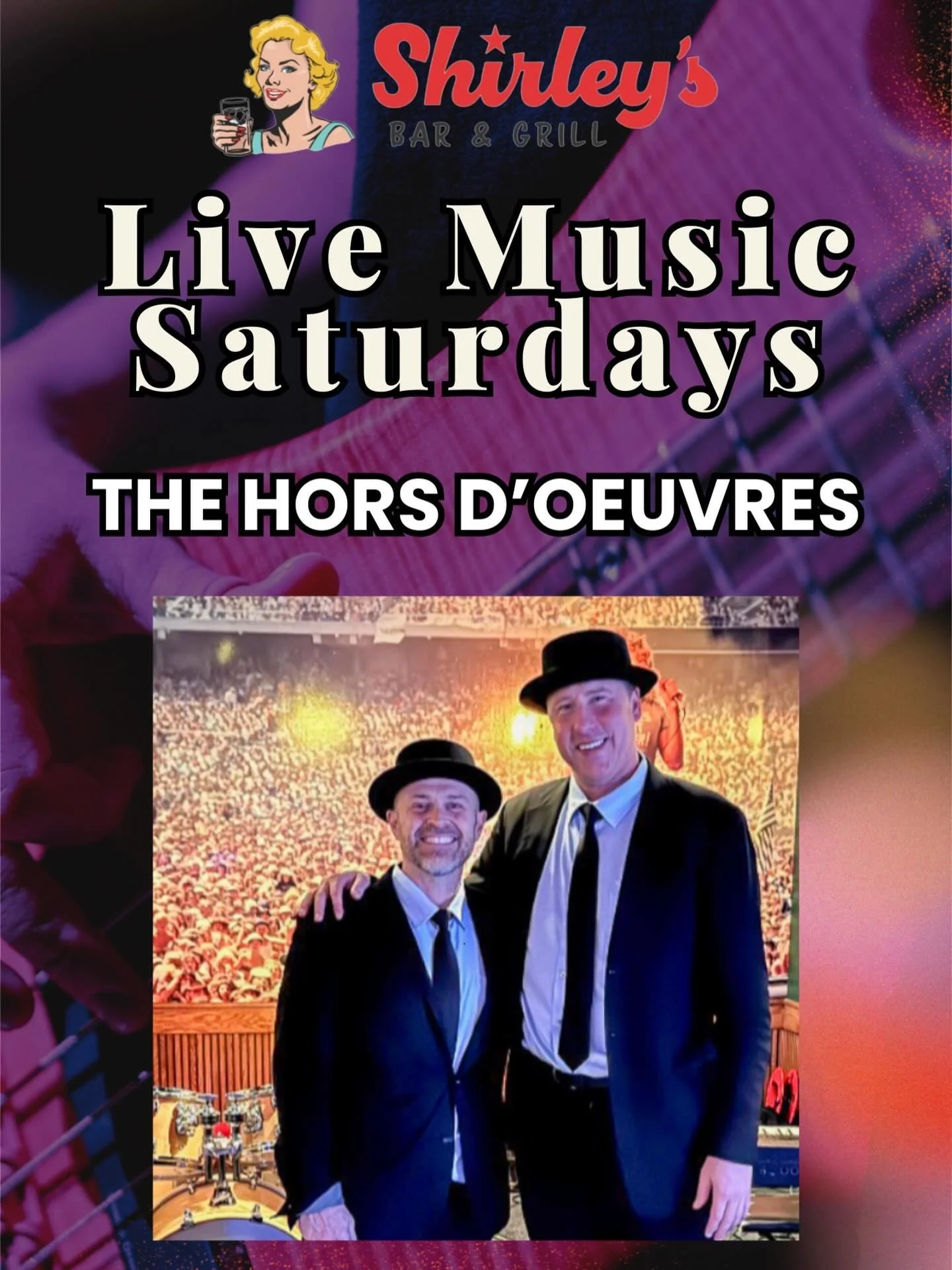 Gather your group and get ready for Live Music Saturday at Shirley&rsquo;s tomorrow!🤩🎉
We&rsquo;ve got the Hors D&rsquo;oeuvres rocking the stage🎶

#shirleysbargrill #westdesmoines #waukee #livemusic #thehorsdoeuvres