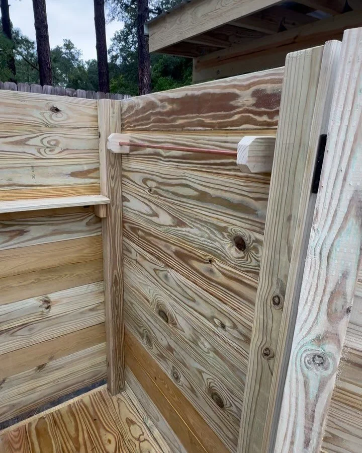 Nothing beats an outdoor shower in late summer. Excited to wrap up this project while it&rsquo;s still hot ☀️