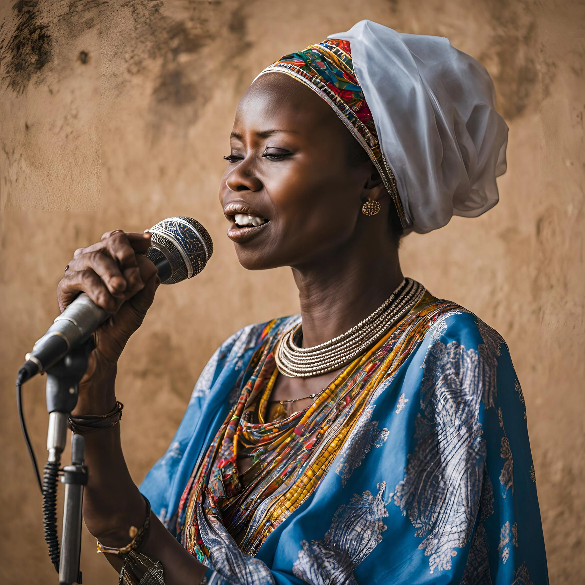 une femme comorienne qui chante une chanson traditionnelle avec les cheveux courts .jpeg