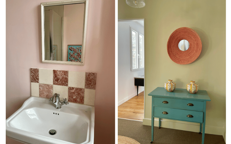 peinture rose salle de bain et peinture beige Peintagone