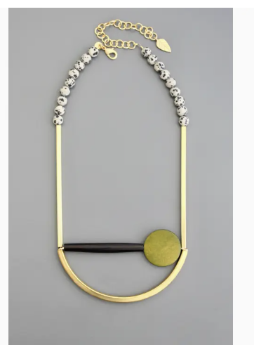 Geometric statement wood and horn necklace