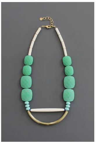 Green and turquoise geometric necklace