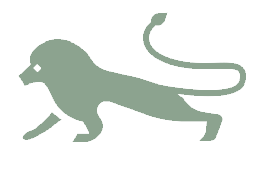 The lion from the Lion's Share logo, an illustration of a side profile of a lion with a long tail swinging up