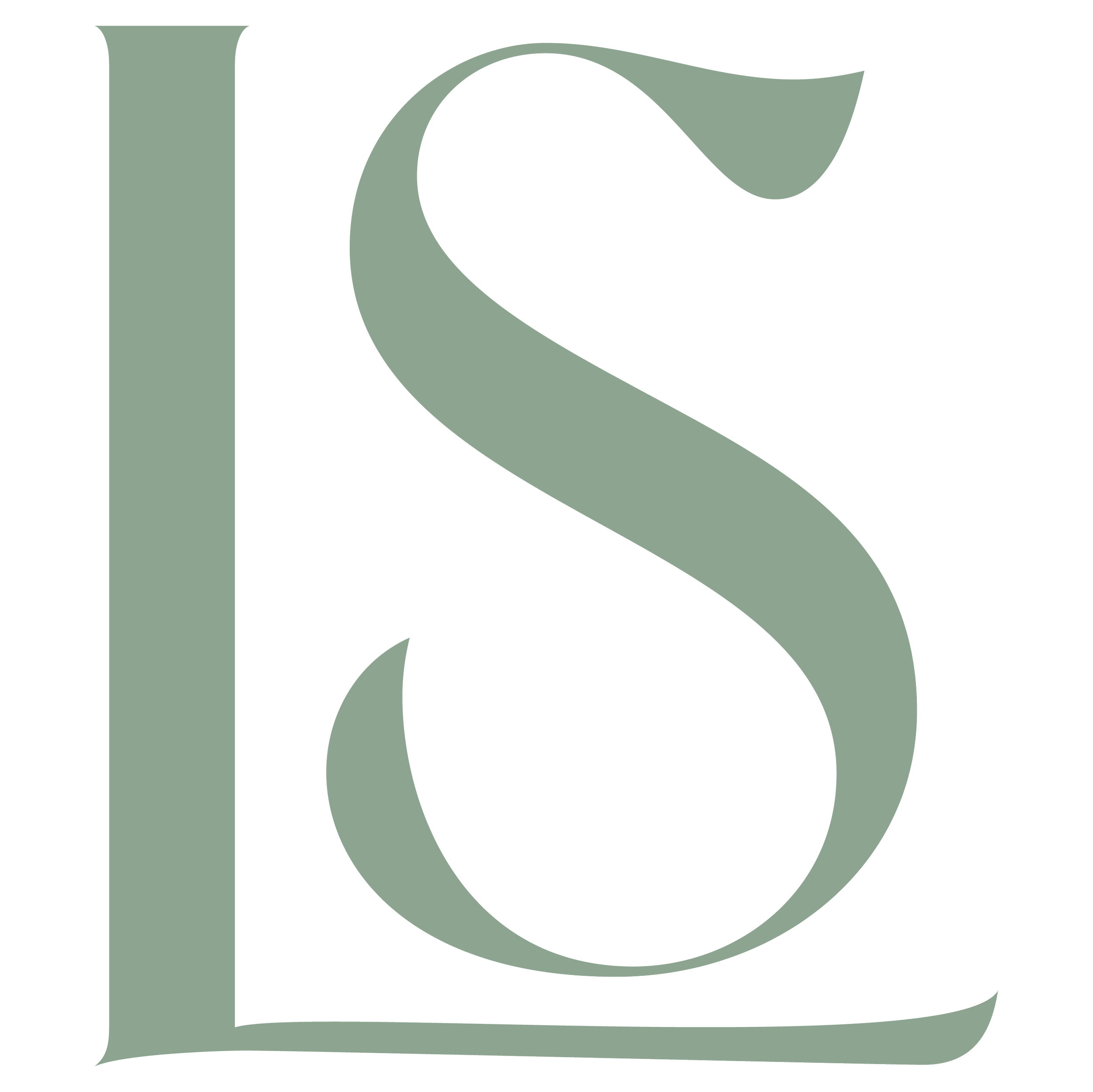 Lion's Share monogram, LS in a light sage color
