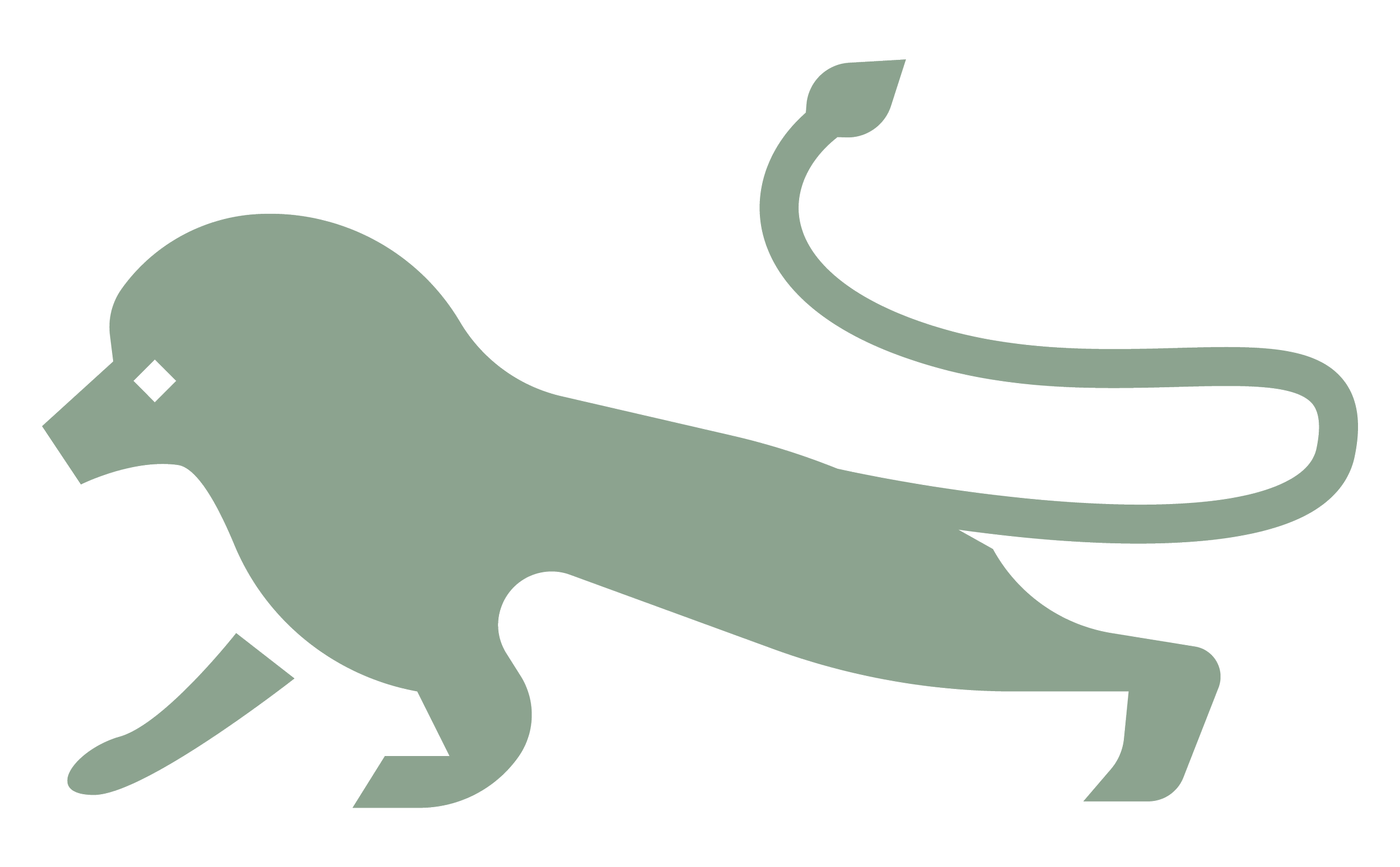 The lion from the Lion's Share logo, an illustration of a side profile of a lion with a long tail swinging up