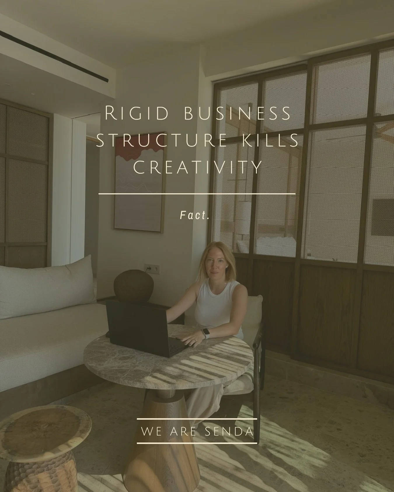 Rigid business structures kill creativity. Fact. 

They make your business your job. Relate? 

The right strategy, well that brings you all kinds of freedom. 

We create strategy and structure based around YOU and your personal values! 

Structure th