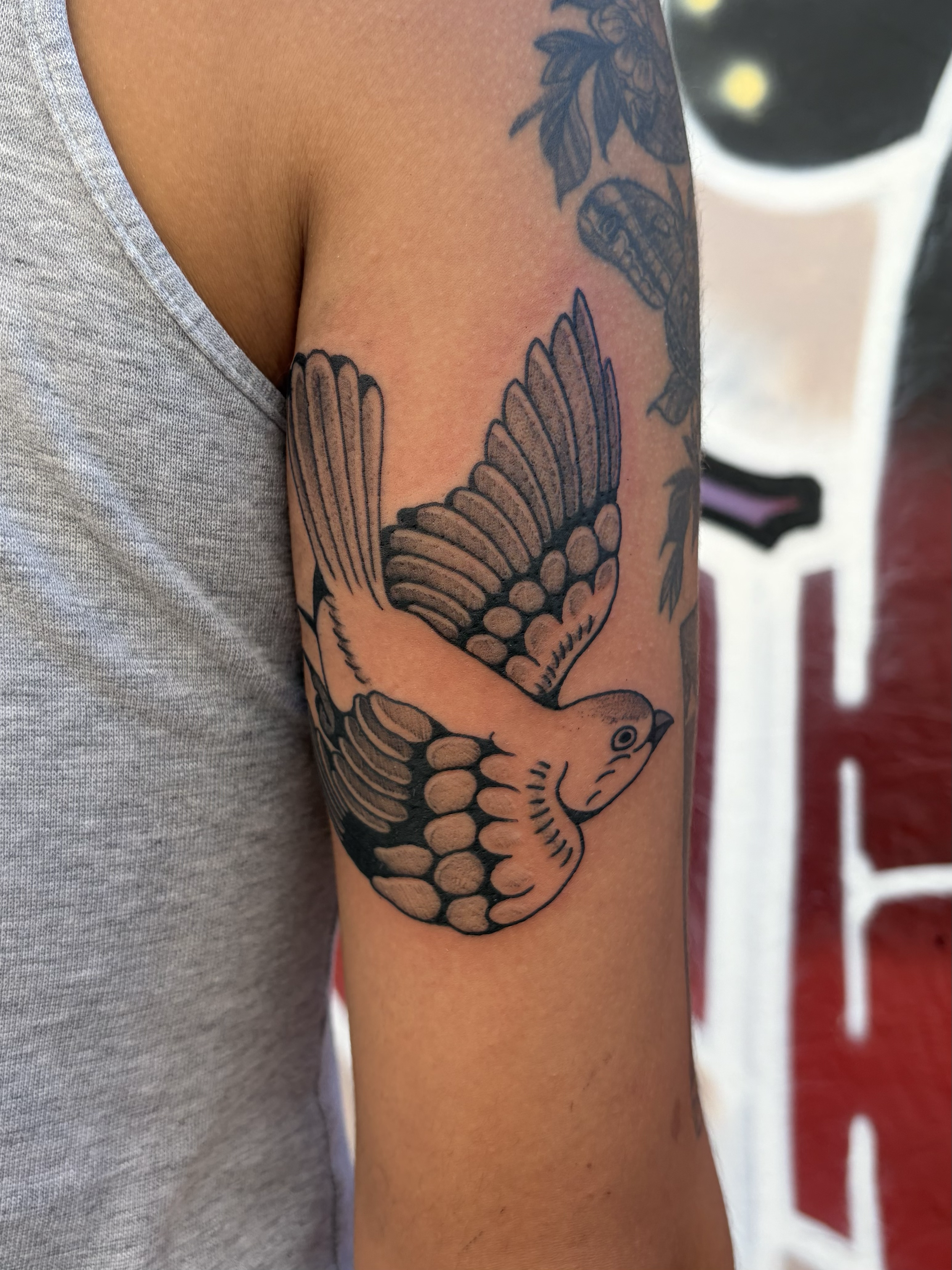 dotwork bird tattoo stippling shading 