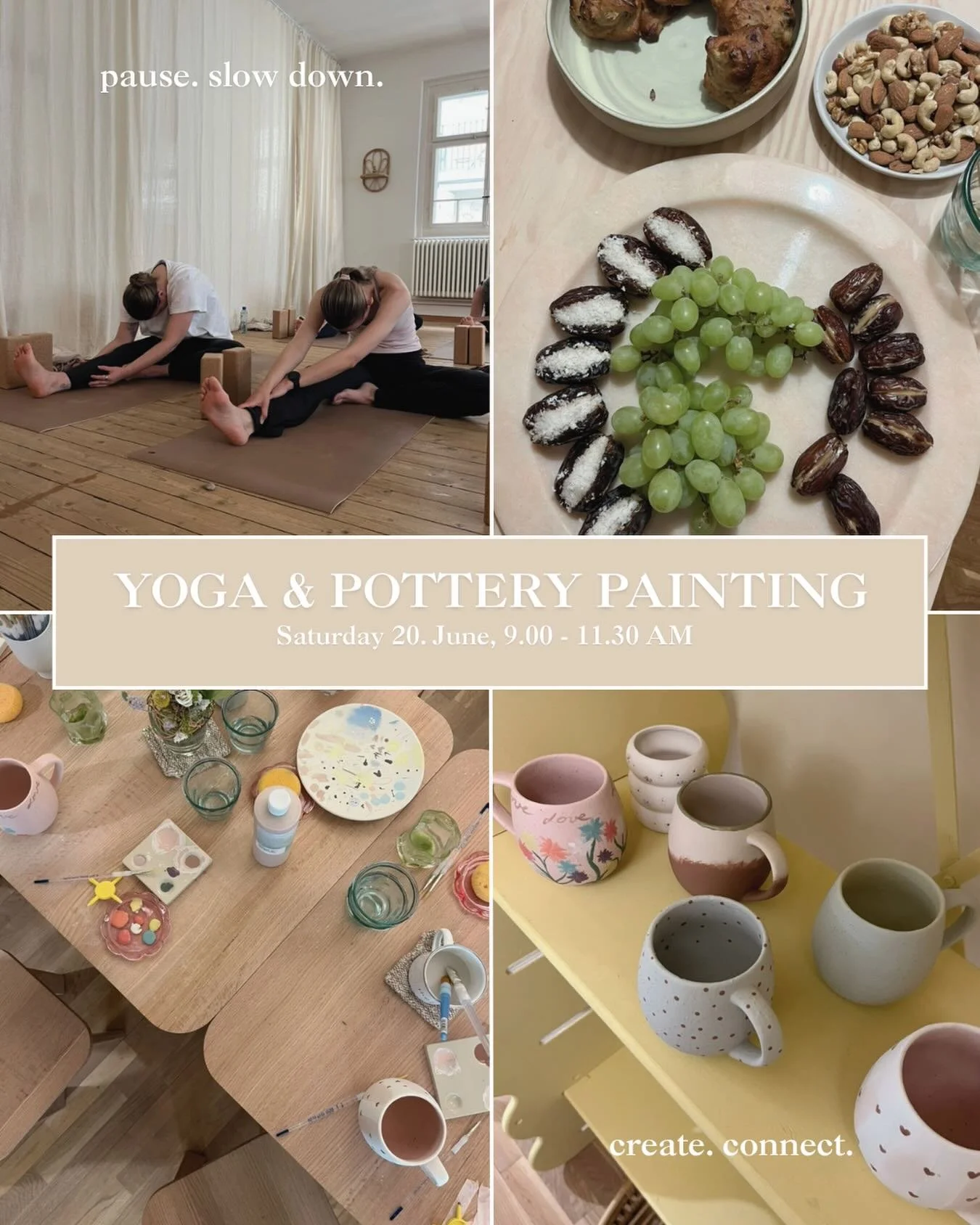 Yoga &amp; Pottery Painting Part II 🤍 

We listened and delivered! Because you loved it so much last time, we decided to plan another Yoga &amp; Pottery Painting on Saturday 20th June 🧘🏼&zwj;♀️🍵

We begin with a nourishing yoga flow to slow down 