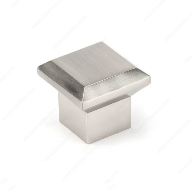 Square brushed metal cabinet knob