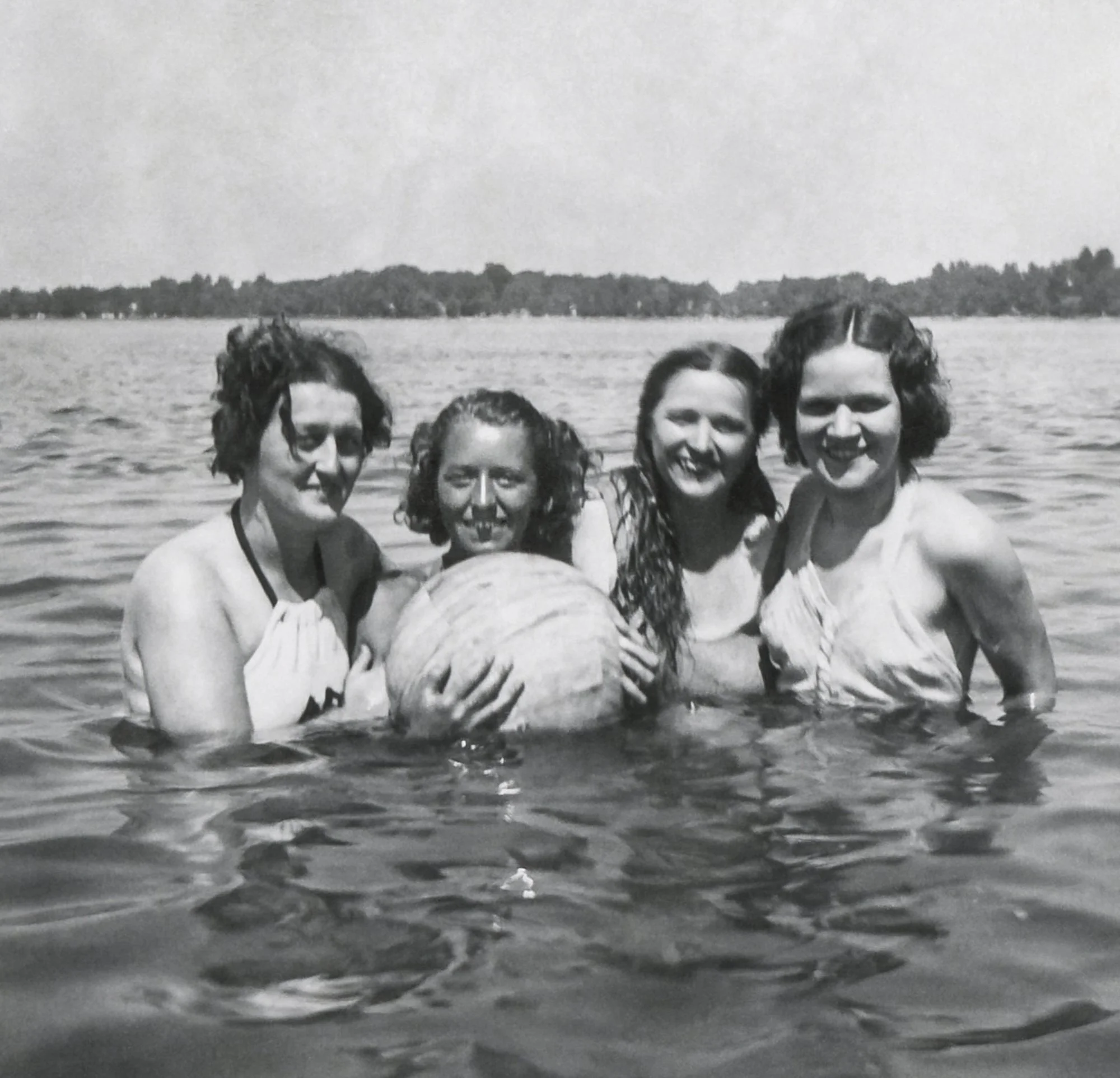 Dad's Mom (Anna Jackwak) at Walled Lake with friends - circa unknown